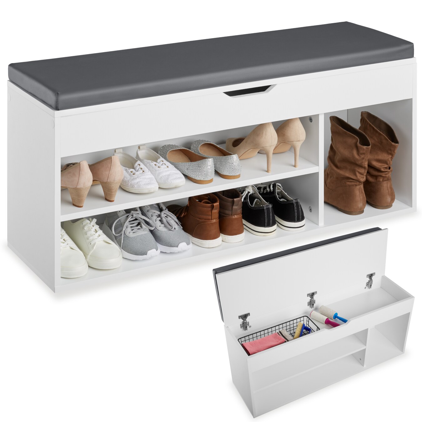 tectake® Schuhbank, für 9 Paar Schuhe, großes Klappfach, 104 x 30 x 49 cm