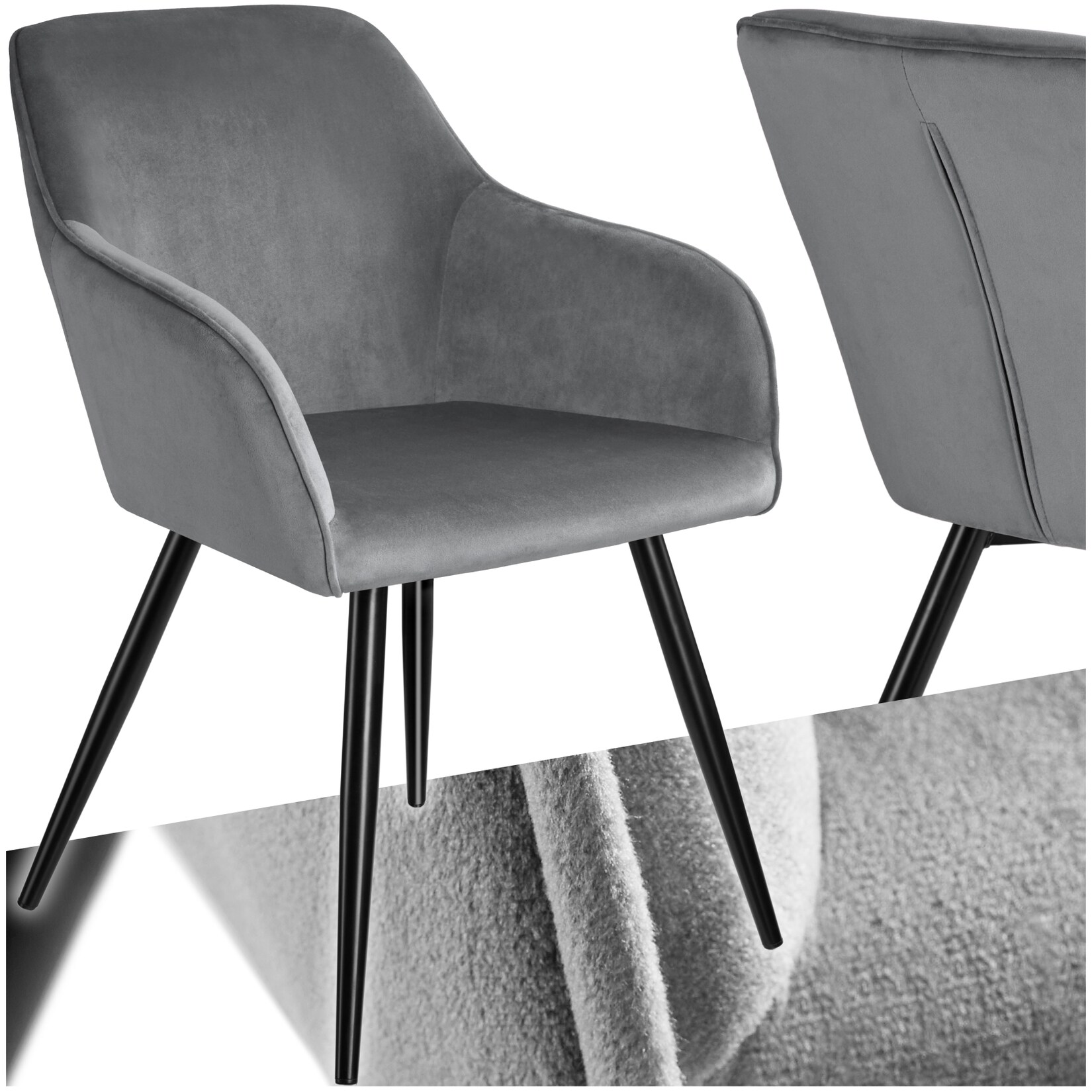 tectake® Esszimmerstuhl, gepolstert, in Samtoptik, schwarze Stahlbeine, 58 x 62 x 82 cm