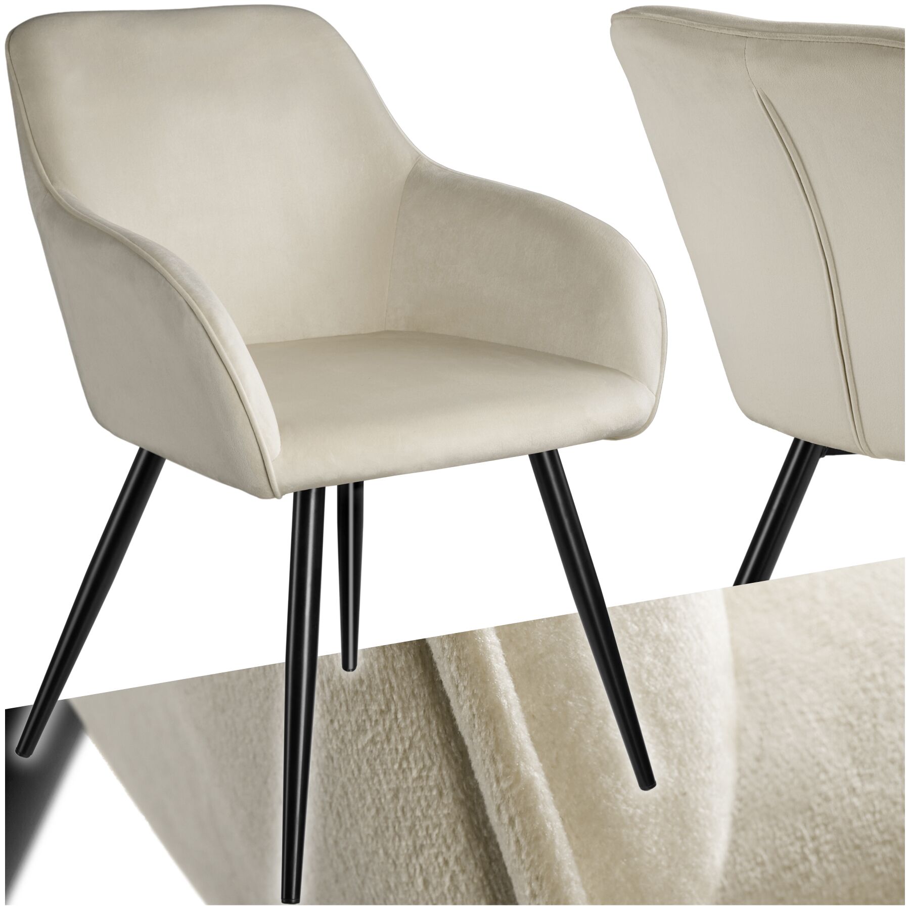 tectake&reg; Esszimmerstuhl, gepolstert, in Samtoptik, schwarze Stahlbeine, 58 x 62 x 82 cm 