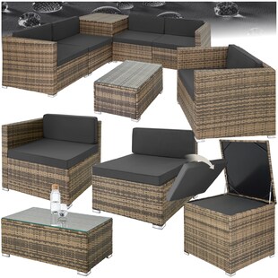 tectake® Rattan Lounge, für 5 Personen, Dicke der Polster 8 cm, inklusive großer Aufbewahrungsbox 