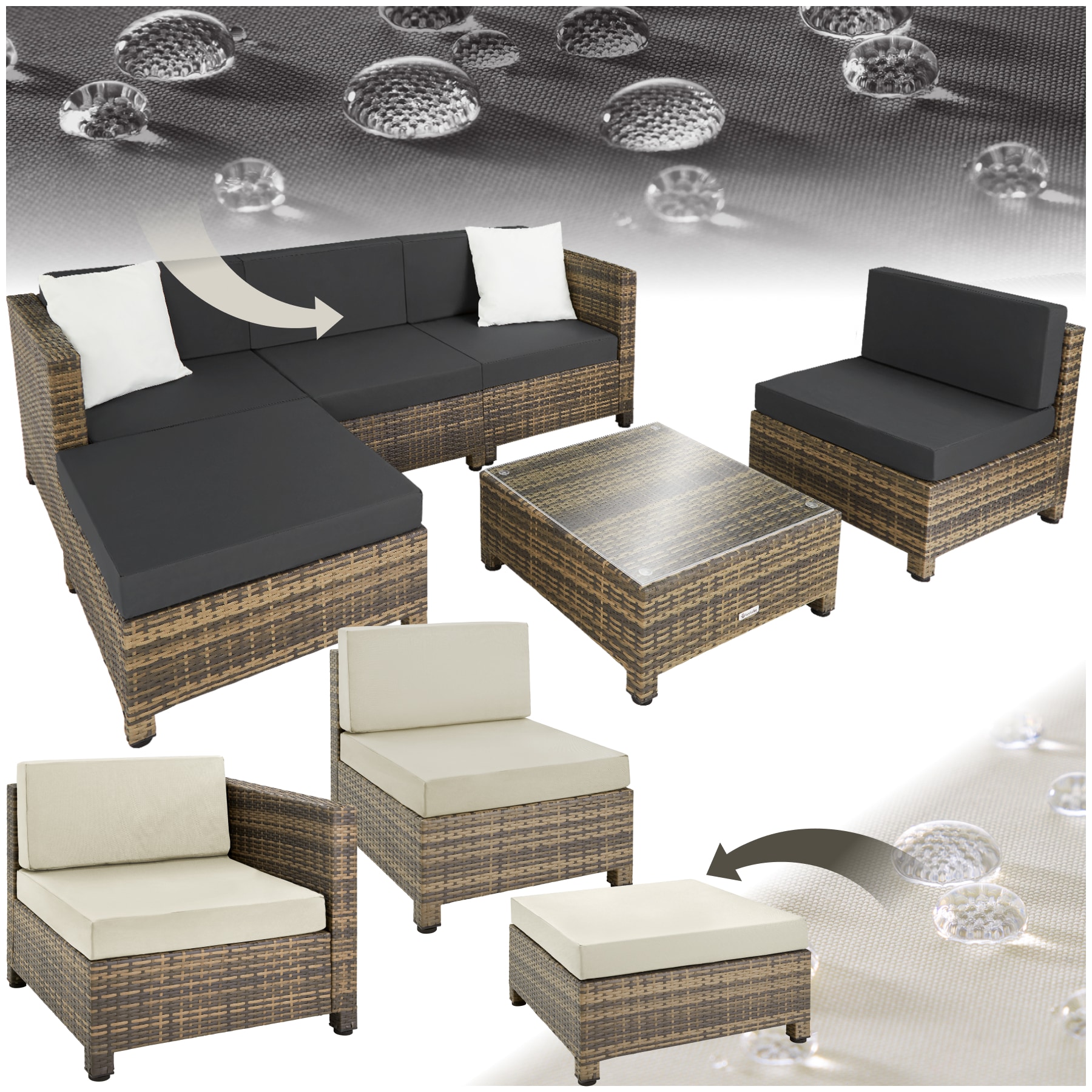 tectake&reg; Aluminium Rattan Lounge, wetterfest und UV-best&auml;ndig, Extra Kissen, 2 Bezugssets 