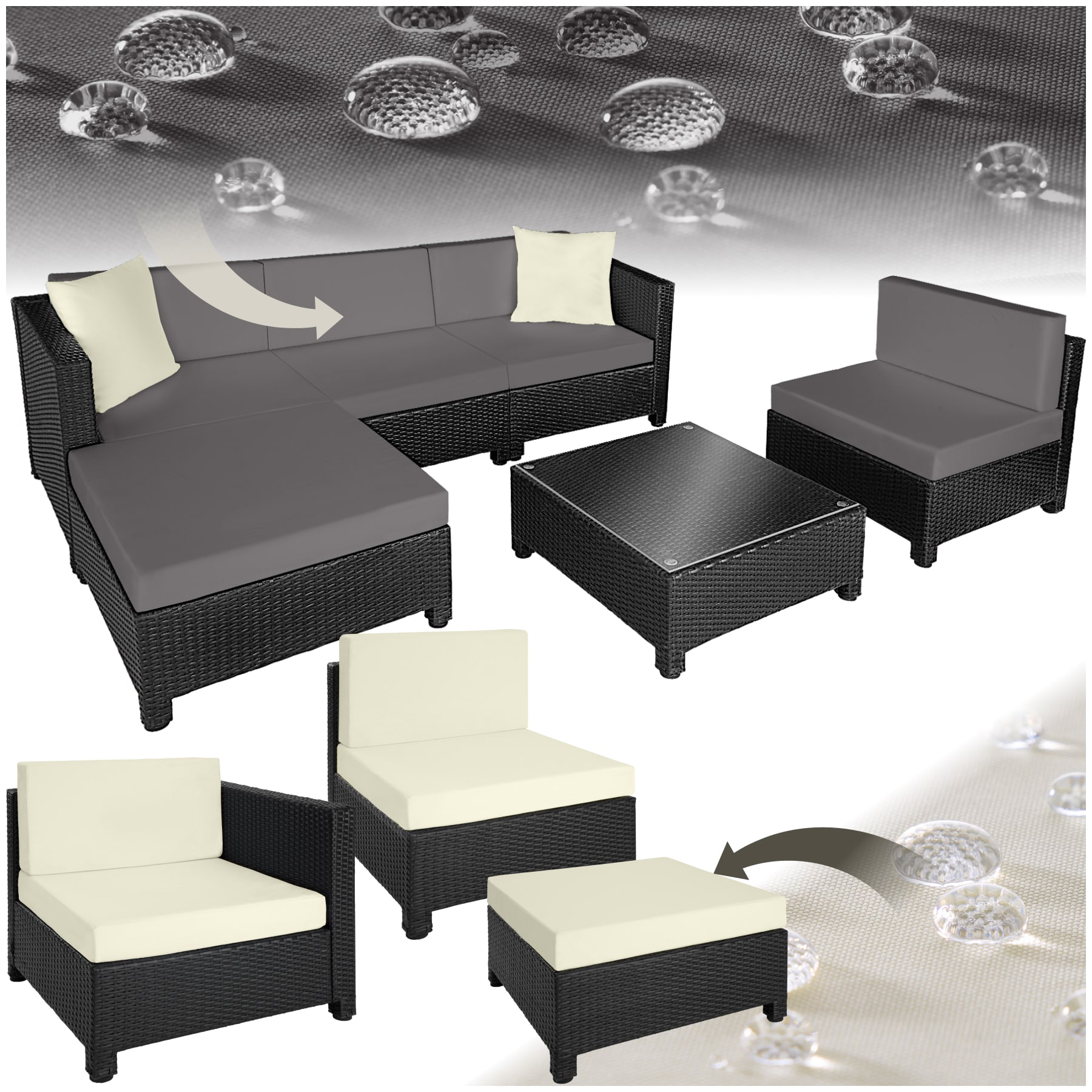 tectake&reg; Aluminium Rattan Lounge, wetterfest und UV-best&auml;ndig, Extra Kissen, 2 Bezugssets 