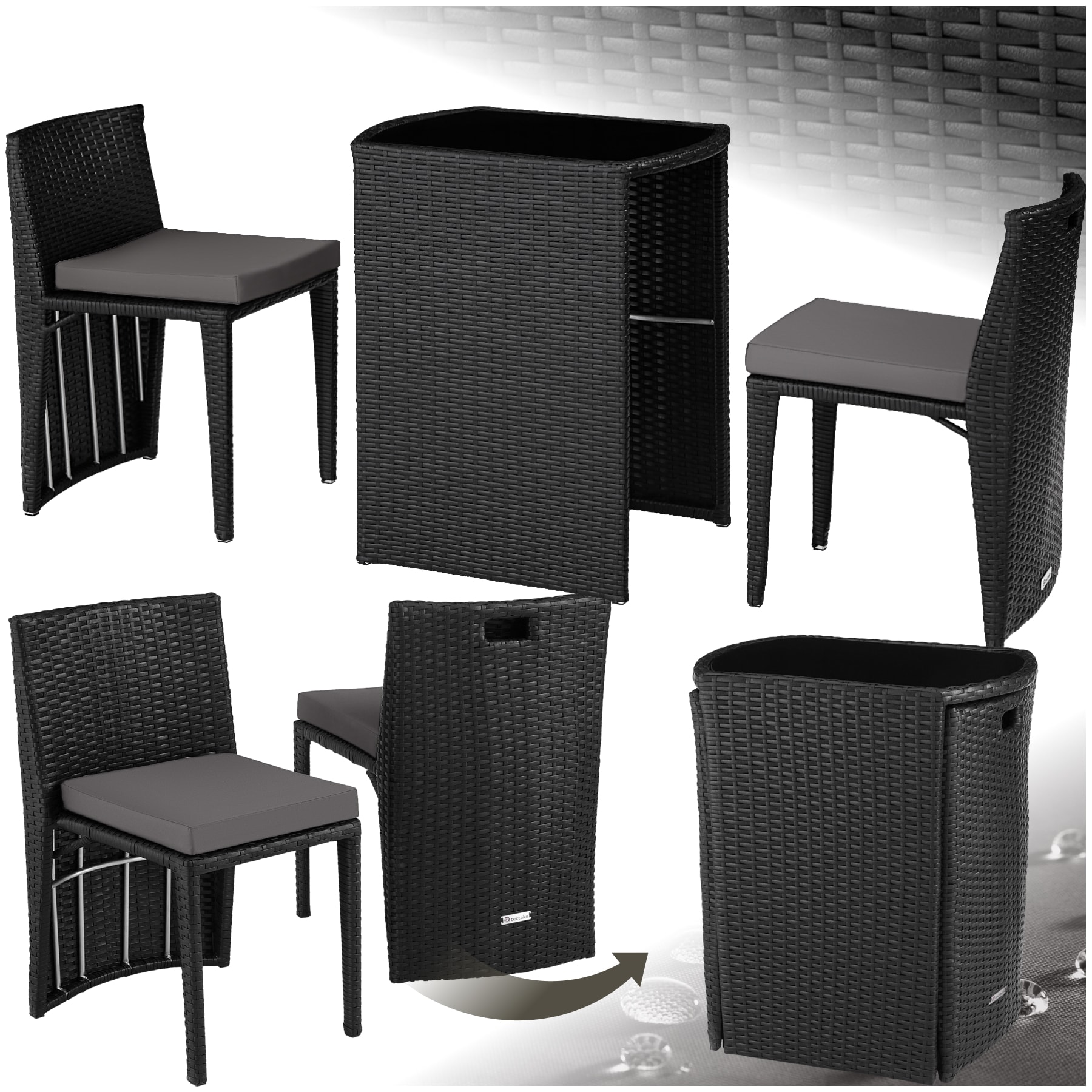 tectake&reg; Aluminium Rattanset, wetterfest und UV-best&auml;ndig, mit Sicherheitsglasplatte, kein Aufbau 