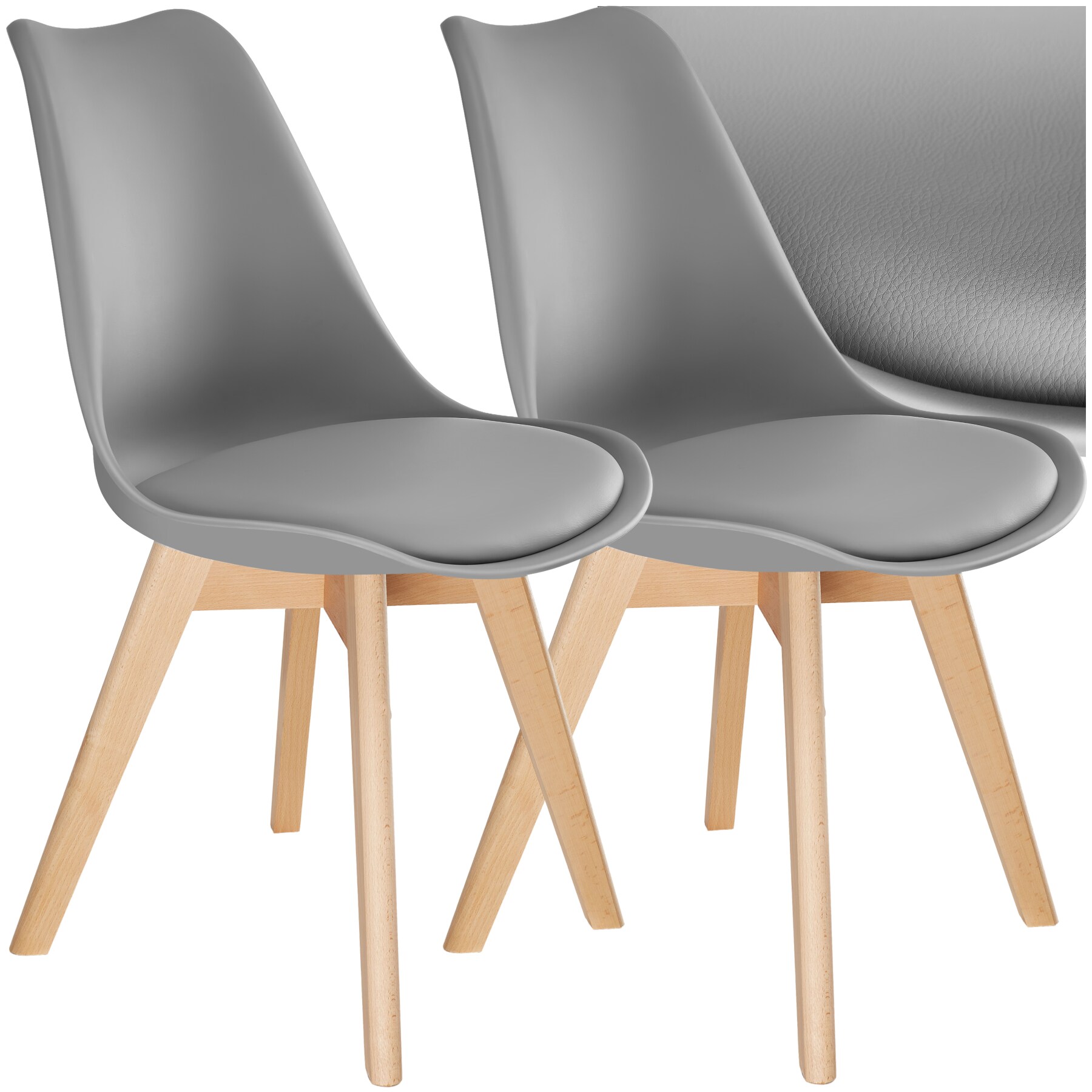 tectake&reg; Set Esszimmerstuhl, Scandi-Design, massive Holzbeine, 49 x 53 x 82 cm 