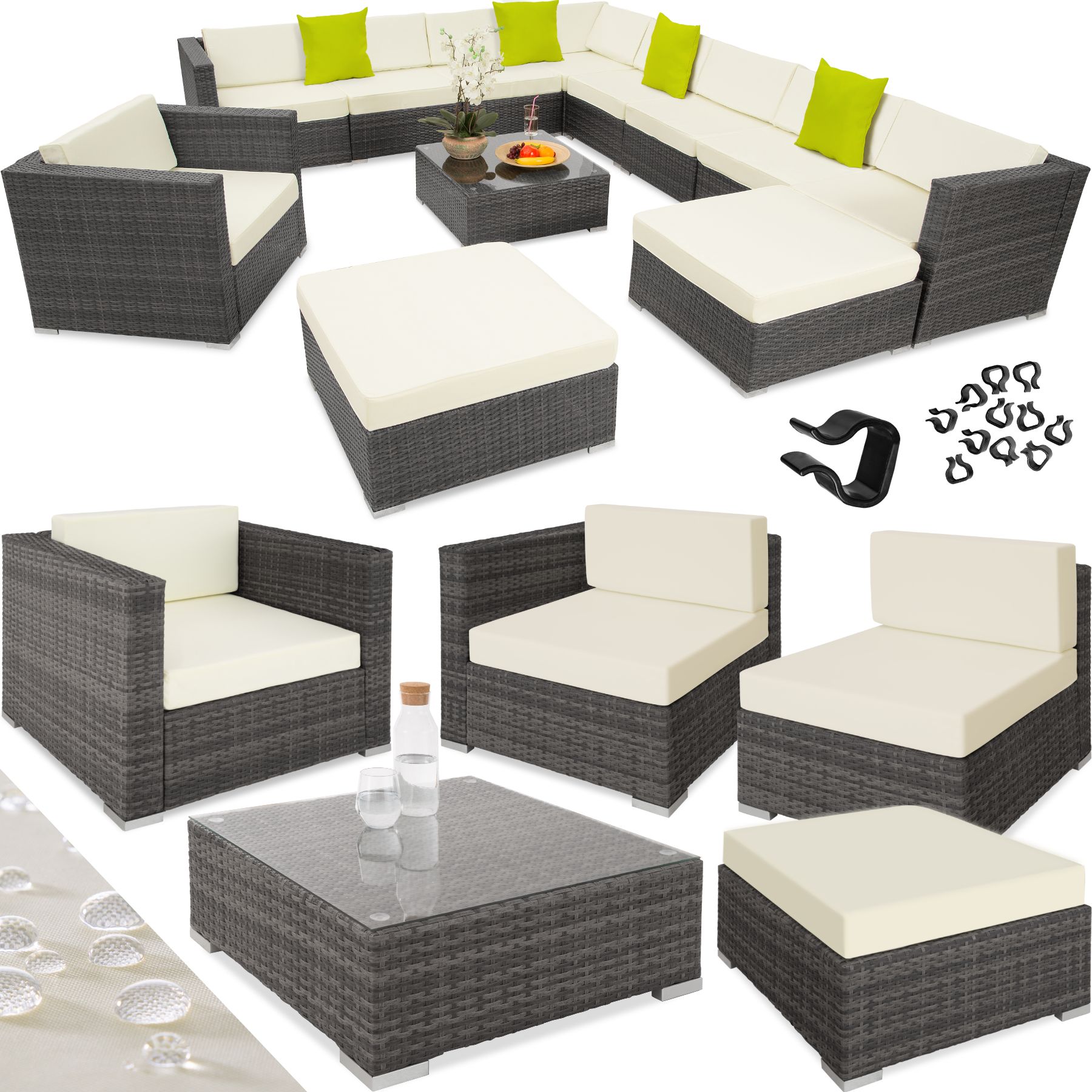 tectake&reg; Aluminium Rattan Lounge, mit Aluminiumgestell, wetterfest und UV-best&auml;ndig, mit Sicherheitsglasplatte 