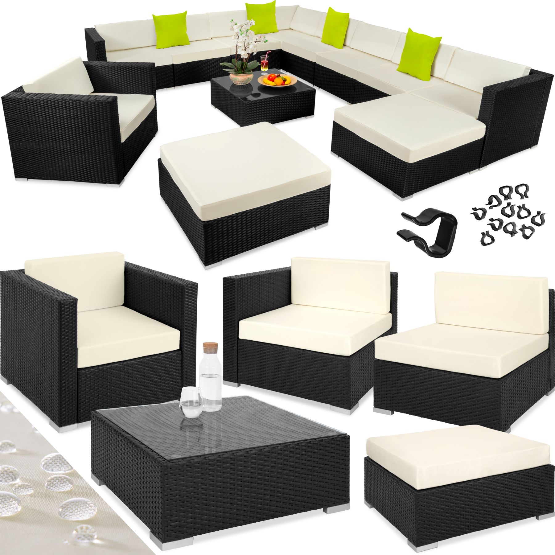 tectake&reg; Rattan Lounge, mit Aluminiumgestell, wetterfest und UV-best&auml;ndig, mit Sicherheitsglasplatte 