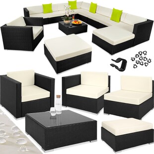tectake® Rattan Lounge, mit Aluminiumgestell, wetterfest und UV-beständig, mit Sicherheitsglasplatte 