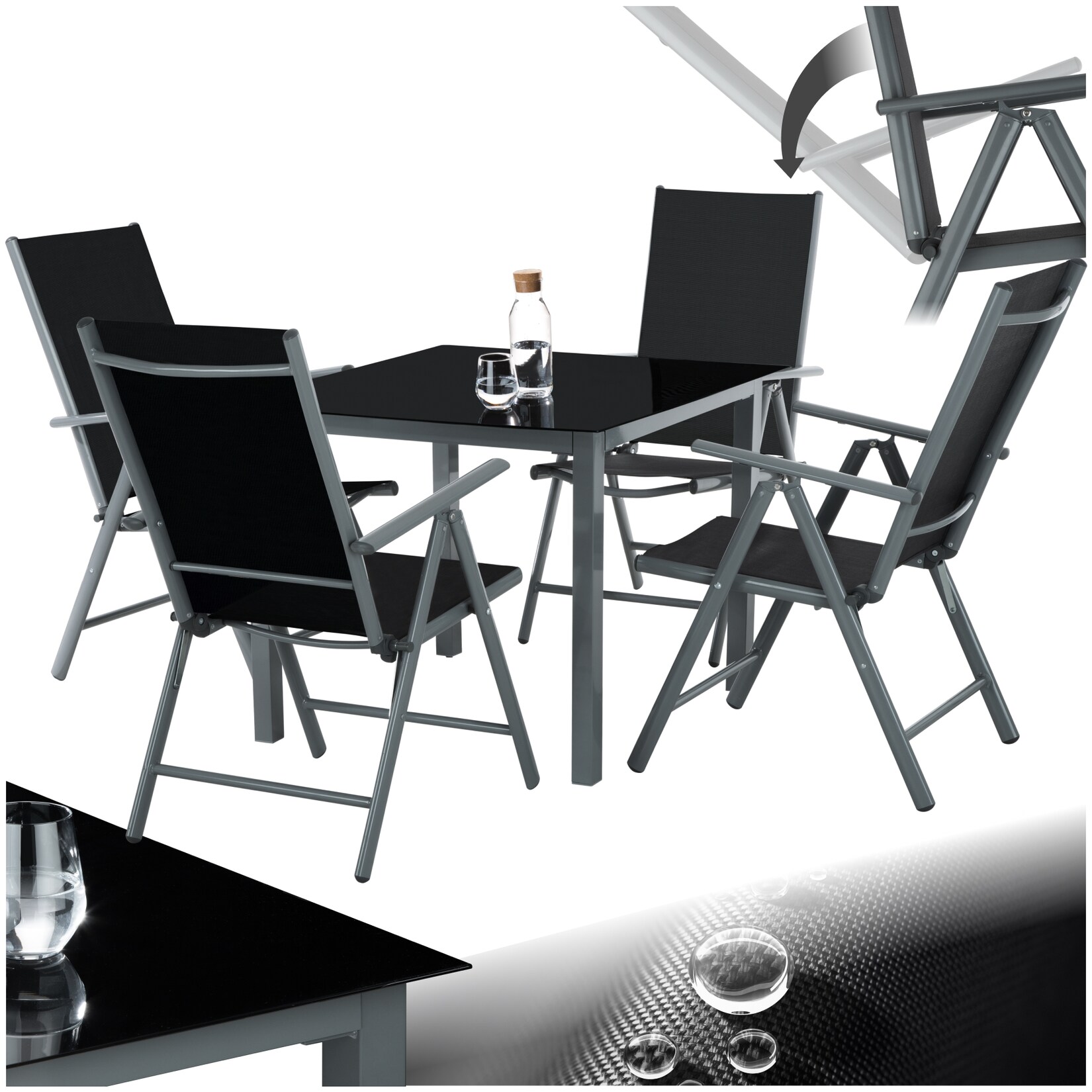 tectake® Aluminium Sitzgruppe, wetterfest und UV-beständig, atmungsaktives Textilene-Gewebe, Tisch mit Sicherheitsglasplatte und …