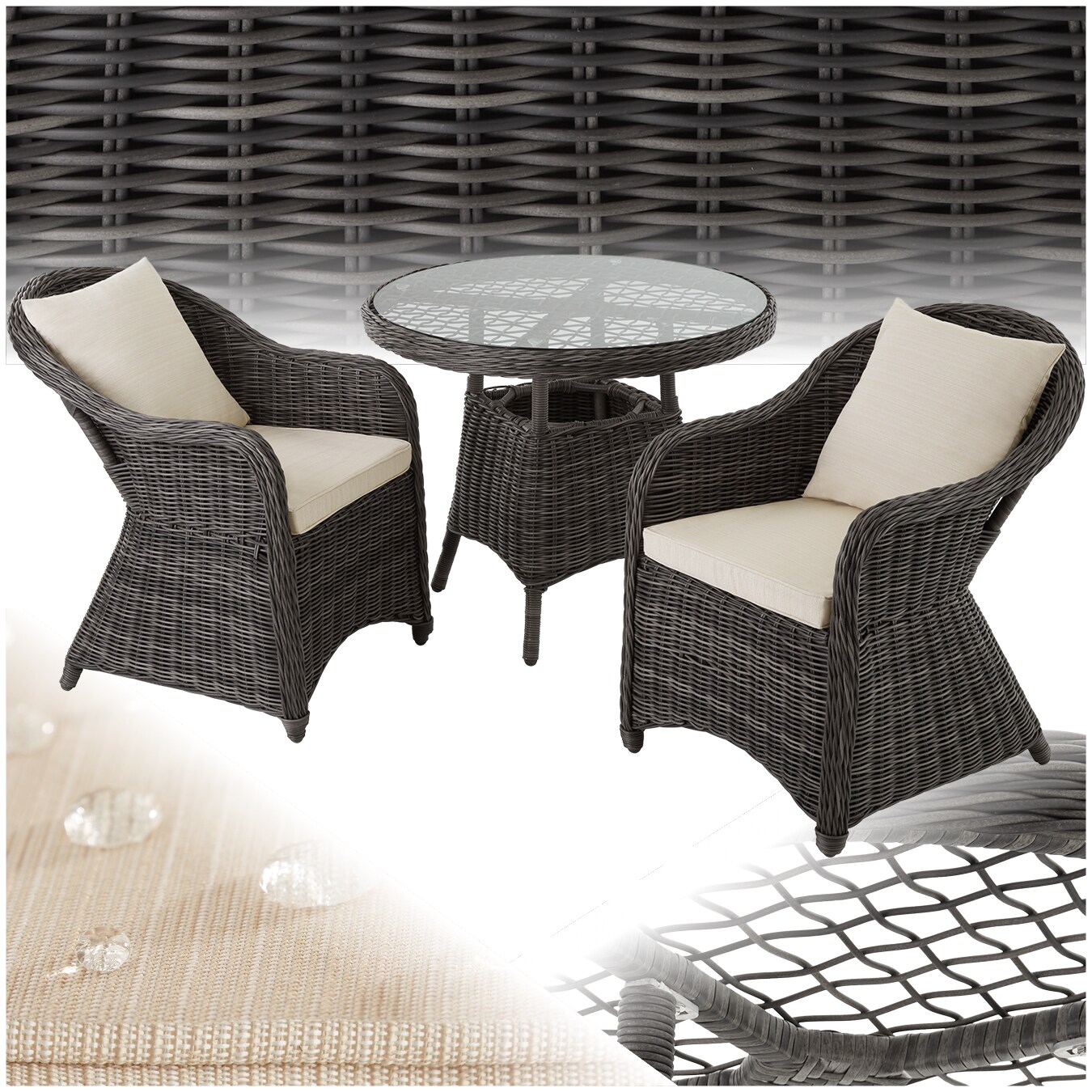 tectake® Aluminium Rattan Sitzgruppe, wetterfest und UV-beständig, Belastbarkeit Sessel , kein Aufbau