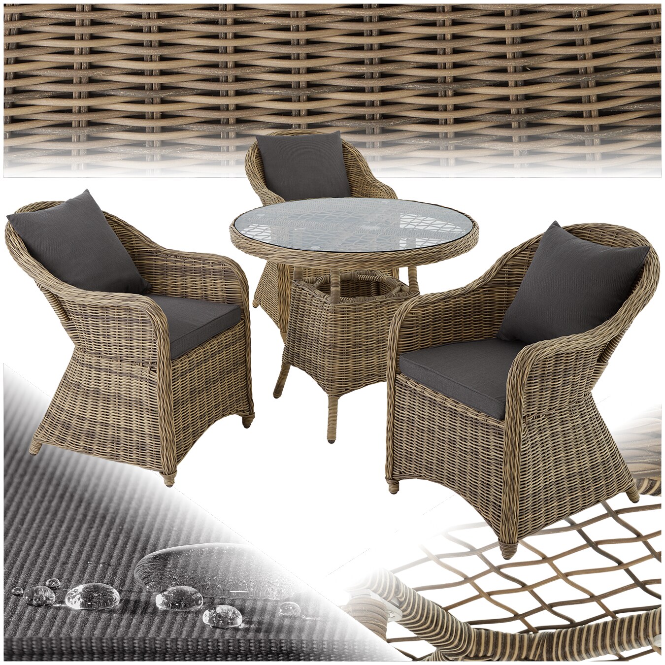tectake&reg; Aluminium Rattan Sitzgruppe, wetterfest und UV-best&auml;ndig, Belastbarkeit Sessel 150 kg, kein Aufbau 