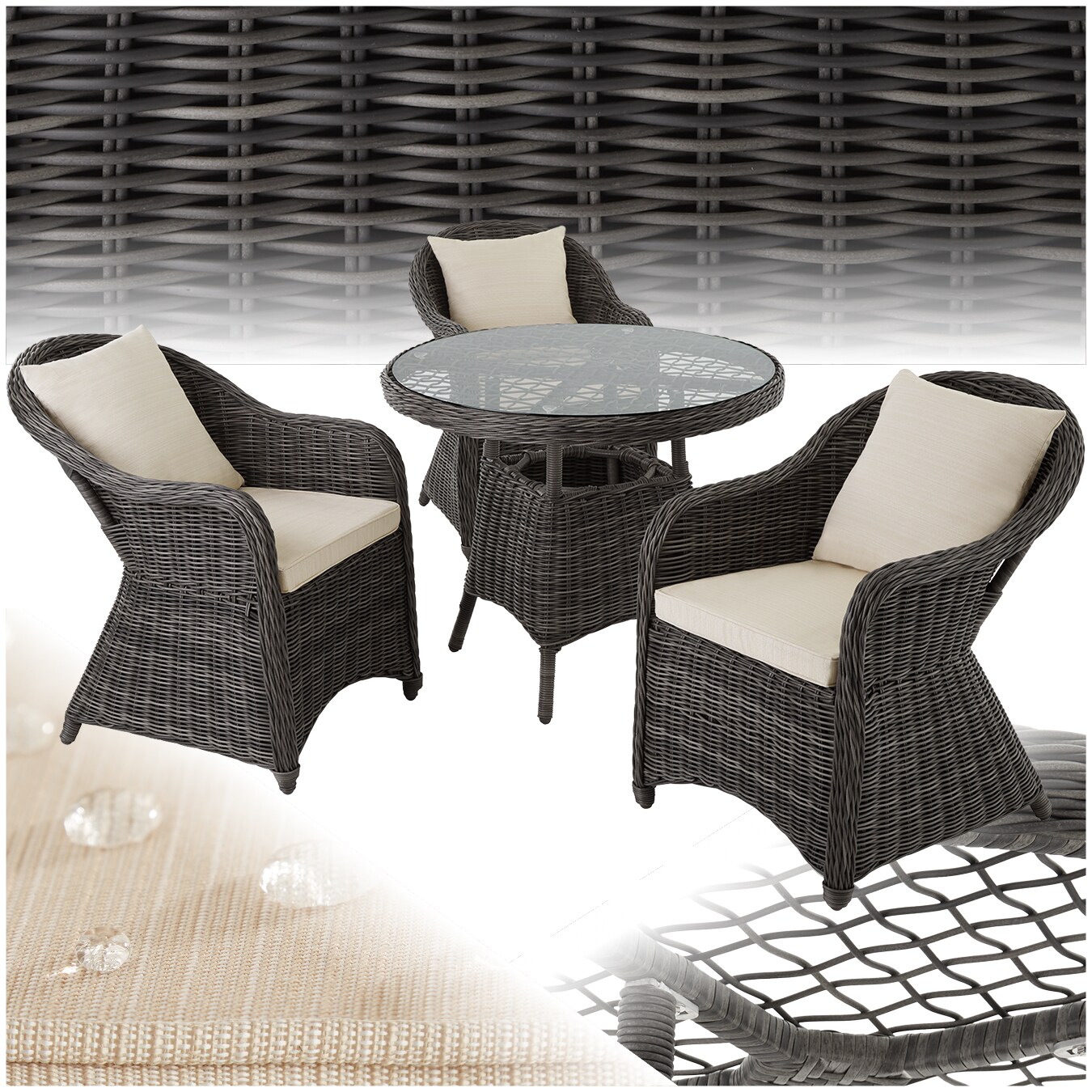 tectake® Aluminium Rattan Sitzgruppe, wetterfest und UV-beständig, Belastbarkeit Sessel , kein Aufbau
