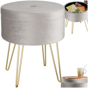 tectake® Sitzhocker mit Stauraum, rund, gepolstert, in Samtoptik 