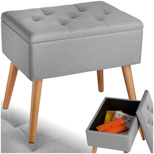 tectake® Sitzbank, gepolstert, in Leinenoptik, Holzbeine mit Filzgleitern, 51 x 37,5 x 45,5 cm 