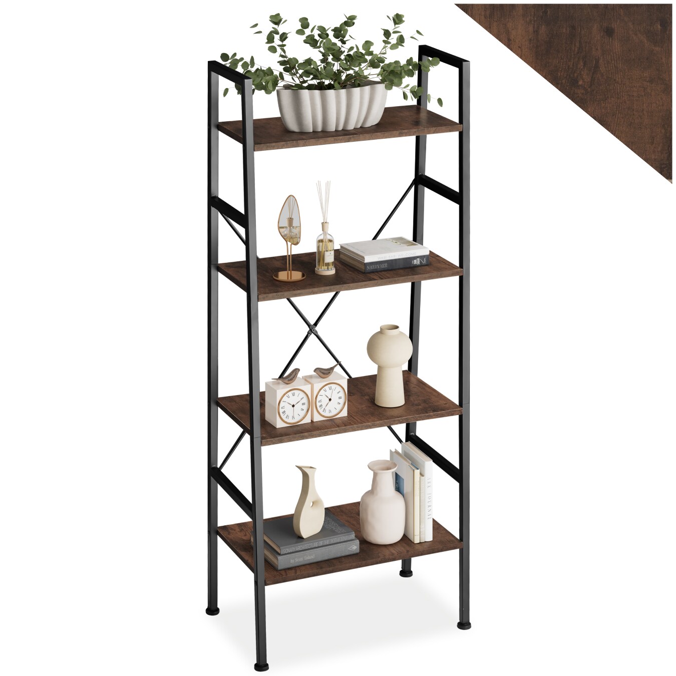 tectake® Leiterregal, Industrial Style, mit 4 Ebenen, inklusive Kippschutz, 57,5 x 35,5 x 139 cm