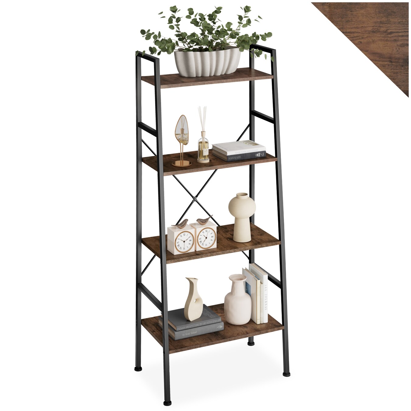 tectake® Leiterregal, Industrial Style, mit 4 Ebenen, inklusive Kippschutz, 61,5 x 36,5 x 150 cm