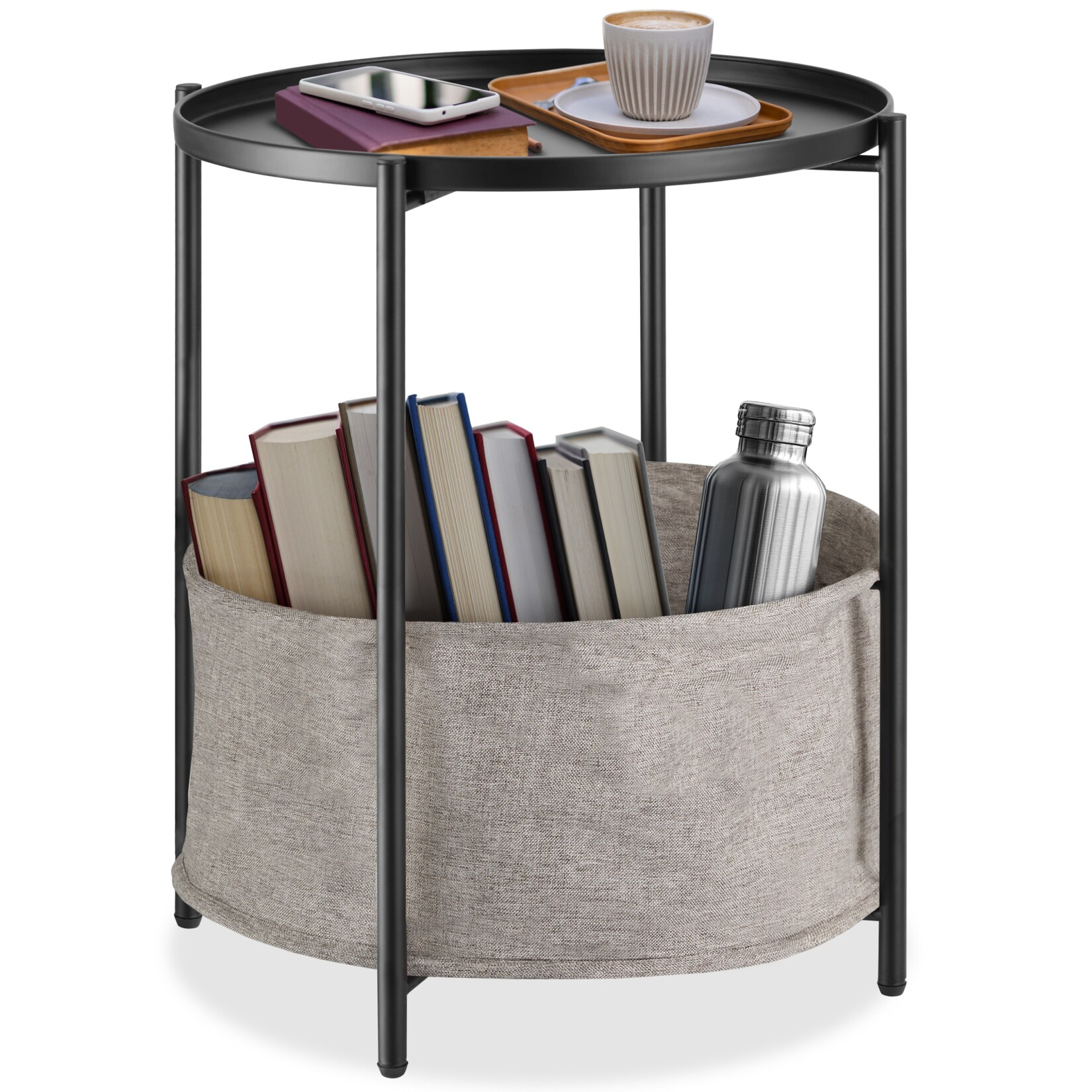tectake® Beistelltisch, Stahl und Polyester, geräumiger Korb, 45,5 x 45,5 x 53 cm