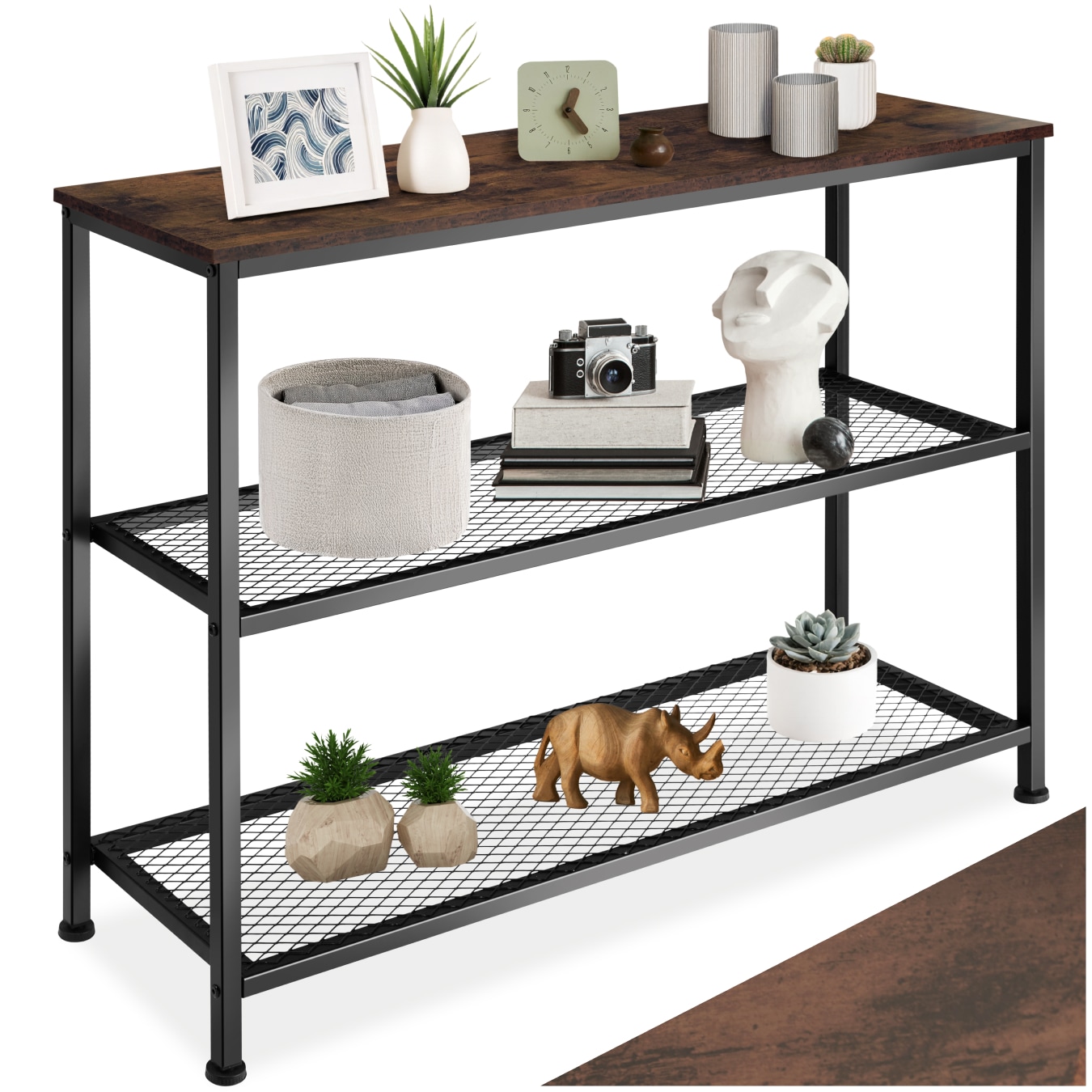 tectake® Konsolentisch, Industrial Style, mit Ablage und 2 Gitterablagen, 100 x 30 x 81 cm