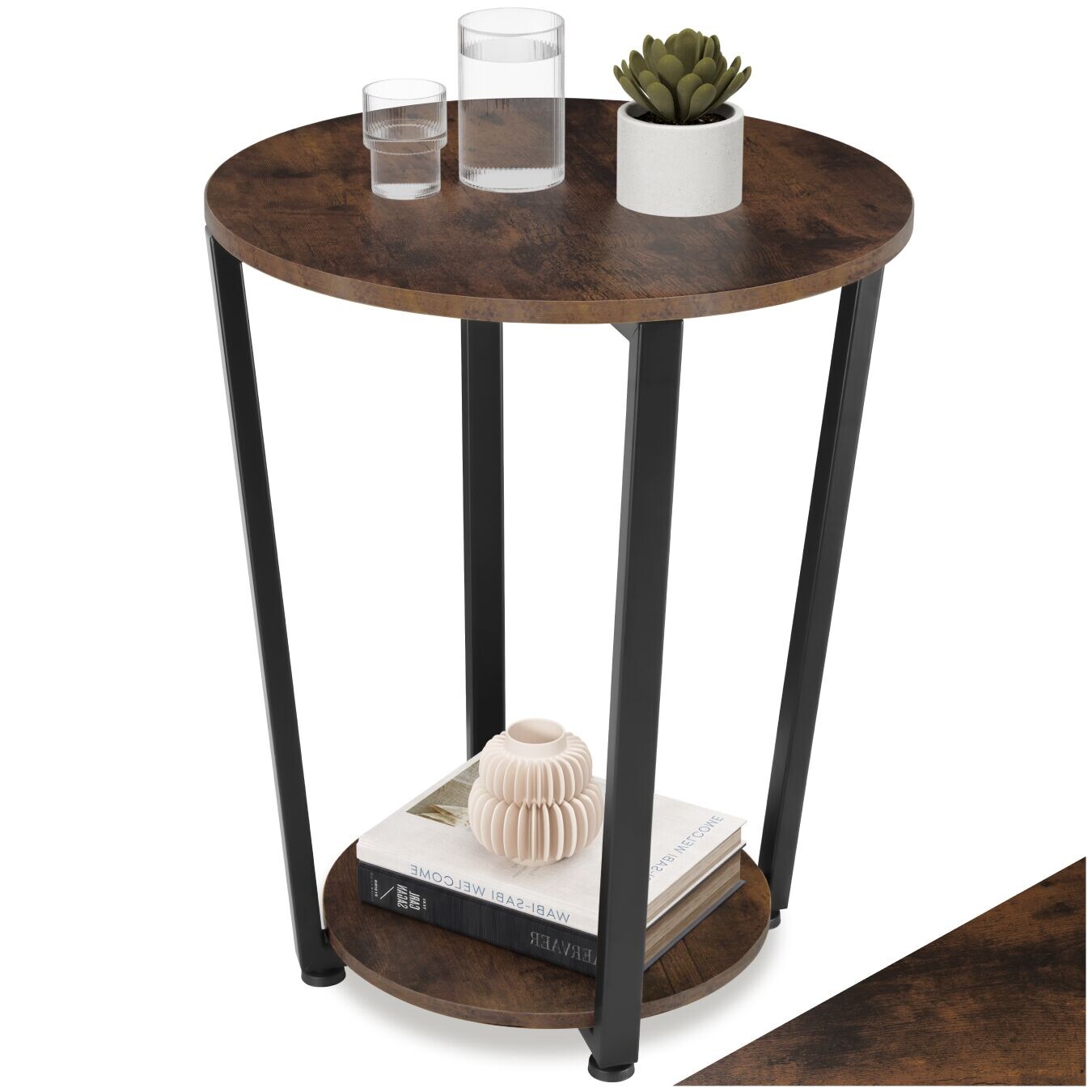 tectake® Beistelltisch, Industrial Style, rund mit großer und kleiner Ablage, 50 x 62,5 cm