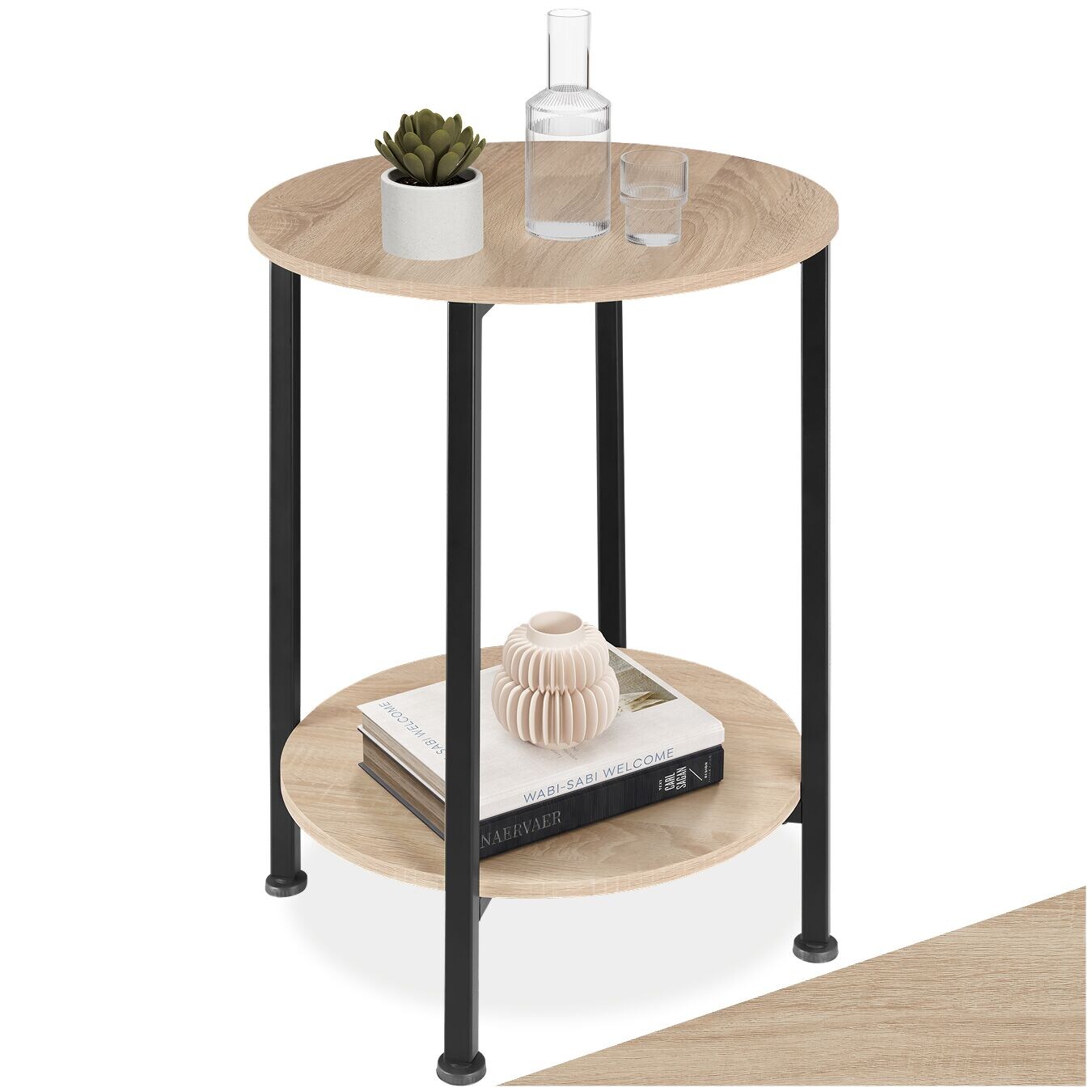 tectake® Beistelltisch, Industrial Style, rund mit 2 Ablagen, 45 x 64 cm