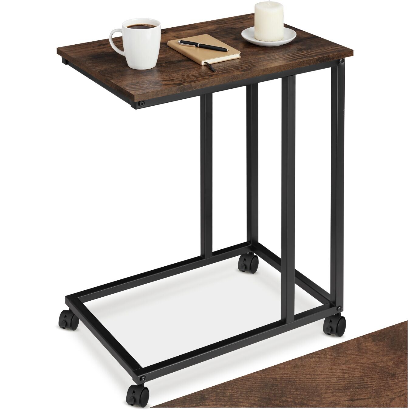 tectake® Beistelltisch, Industrial Style, in praktischer C-Form, 48 x 35 x 70 cm
