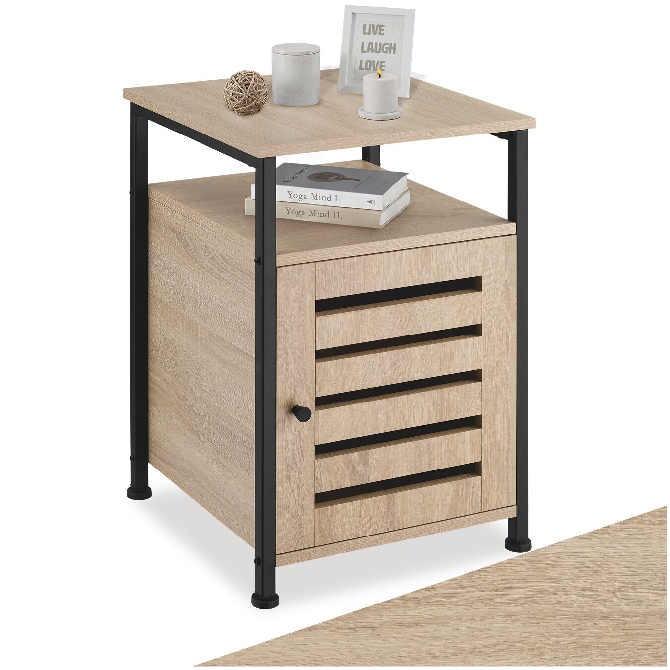 tectake® Beistellschrank, Industrial Style, 2 Ablagen, Staufach mit Magnettür und Einlegeboden, 40,5 x 40,5 x 60,5 cm