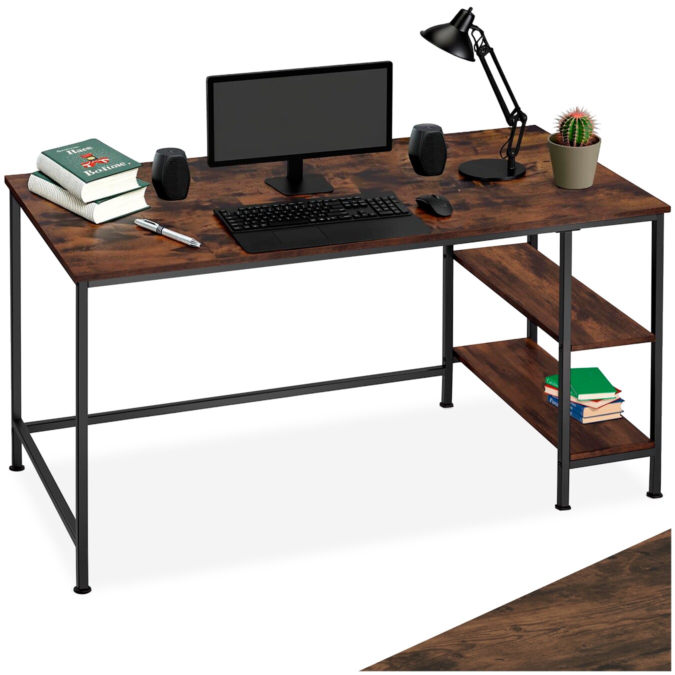 tectake® Schreibtisch, Industrial Style, Seitenregal mit 2 Ablagefächern rechts oder links, 140 x 60 x 76,5 cm