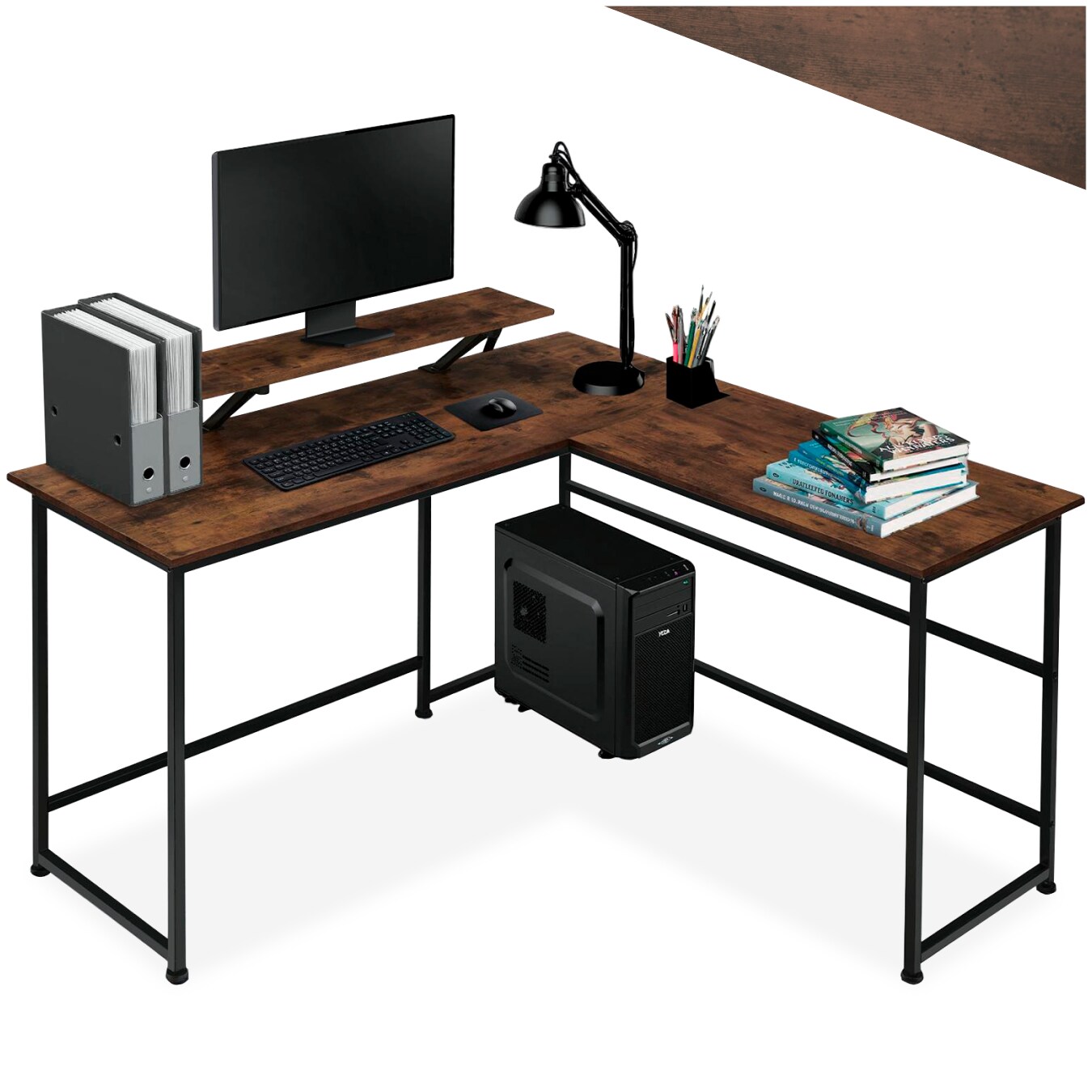 tectake® Schreibtisch, Industrial Style, mit verschiebbarem Monitoraufsatz, 140 x 130 x 76,5 cm