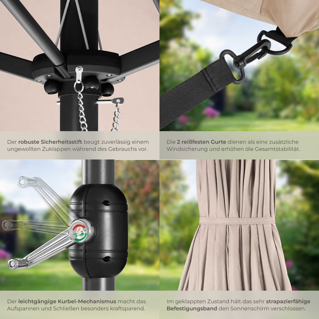 tectake® Sonnenschirm, 460 x 270 cm, stufenlos höhenverstellbar  