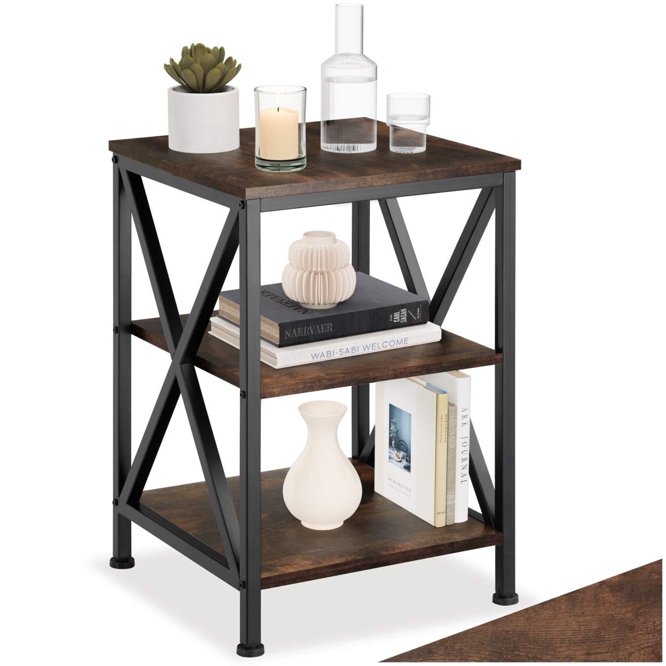 tectake&reg; Beistelltisch, Industrial Style, mit 3 Ablagen, 40,5 x 40,5 x 60,5 cm 