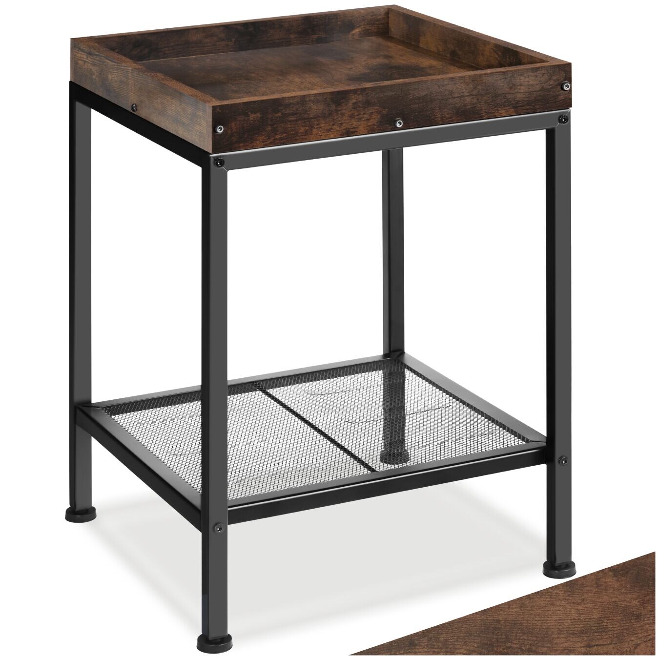 tectake® Beistelltisch, Industrial Style, mit Ablage in Tablettform und Gitterablage, 41,5 x 41 x 56 cm