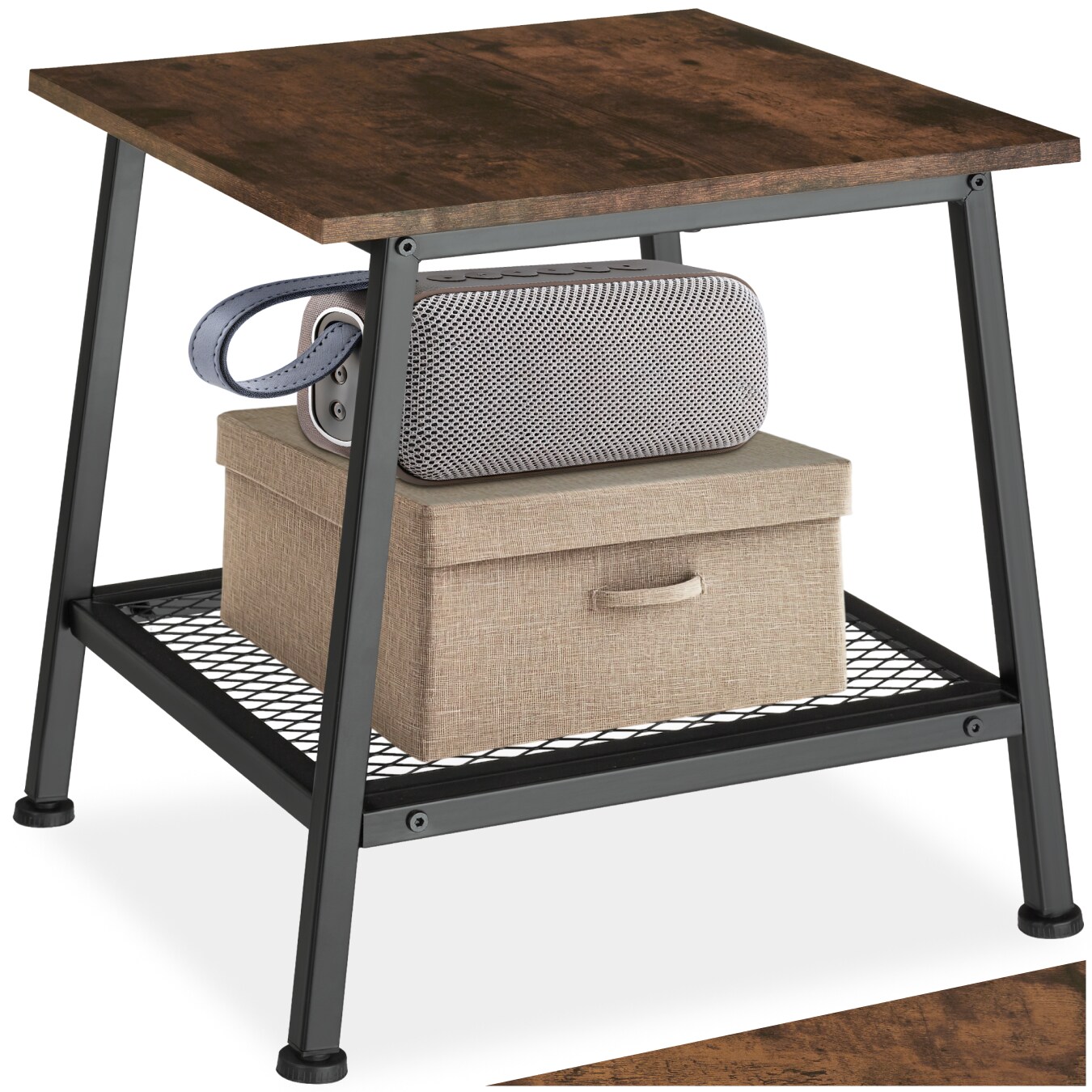 tectake® Beistelltisch, Industrial Style, trapezförmiges Gestell, mit Ablage und Gitterablage, 45,5 x 45 x 47 cm