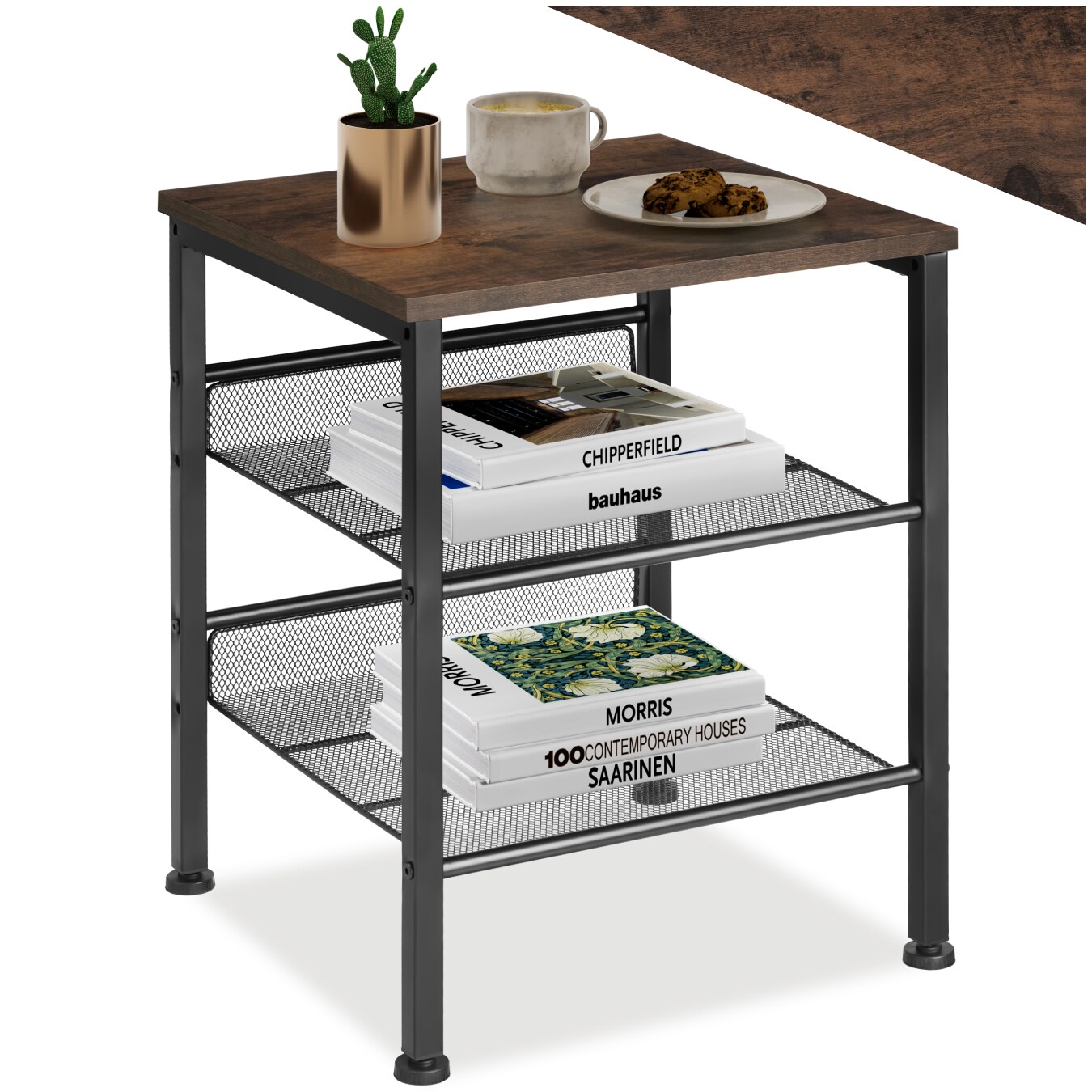 tectake® Beistelltisch, Industrial Style, mit Ablage und 2 Gitterablagen, 40,5 x 40 x 50,5 cm