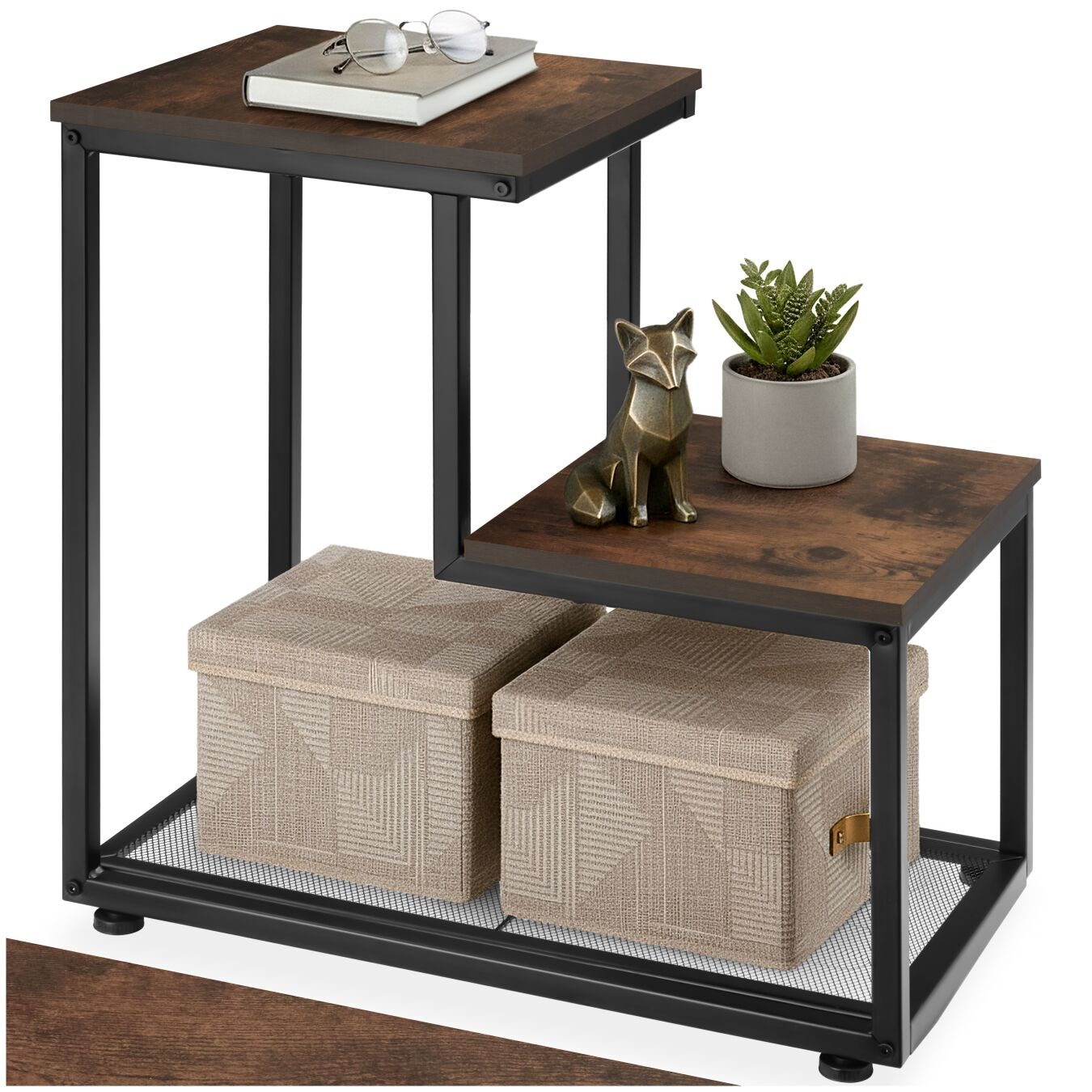 tectake® Beistelltisch, Industrial Style, mit 2 Ablagen und Gitterablage, 60,5 x 35,5 x 60,5 cm