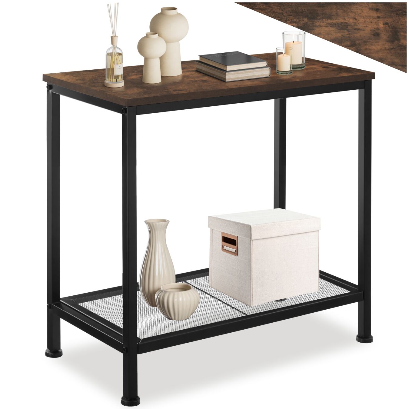 tectake&reg; Beistelltisch, Industrial Style, mit Ablage und Gitterablage, 60 x 30,5 x 60,5 cm 