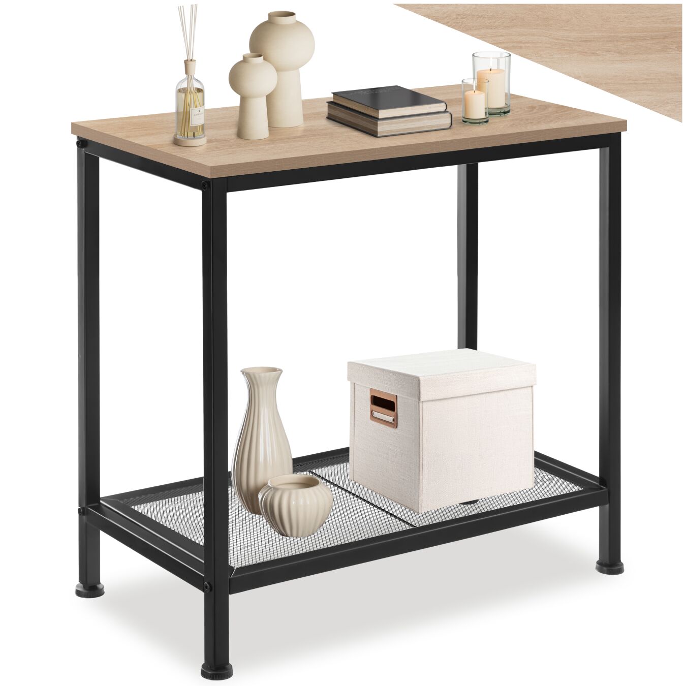 tectake&reg; Beistelltisch, Industrial Style, mit Ablage und Gitterablage, 60 x 30,5 x 60,5 cm 