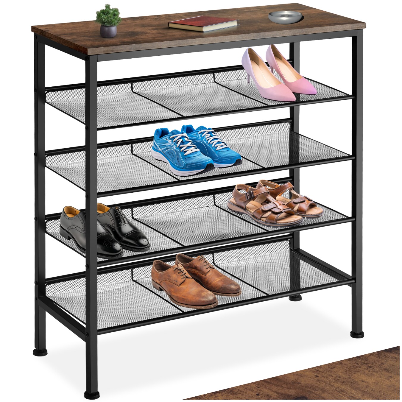 tectake® Schuhregal, Industrial Style, Ablage und 4 Gitterablagen, 75,5 x 30,5 x 85,5 cm
