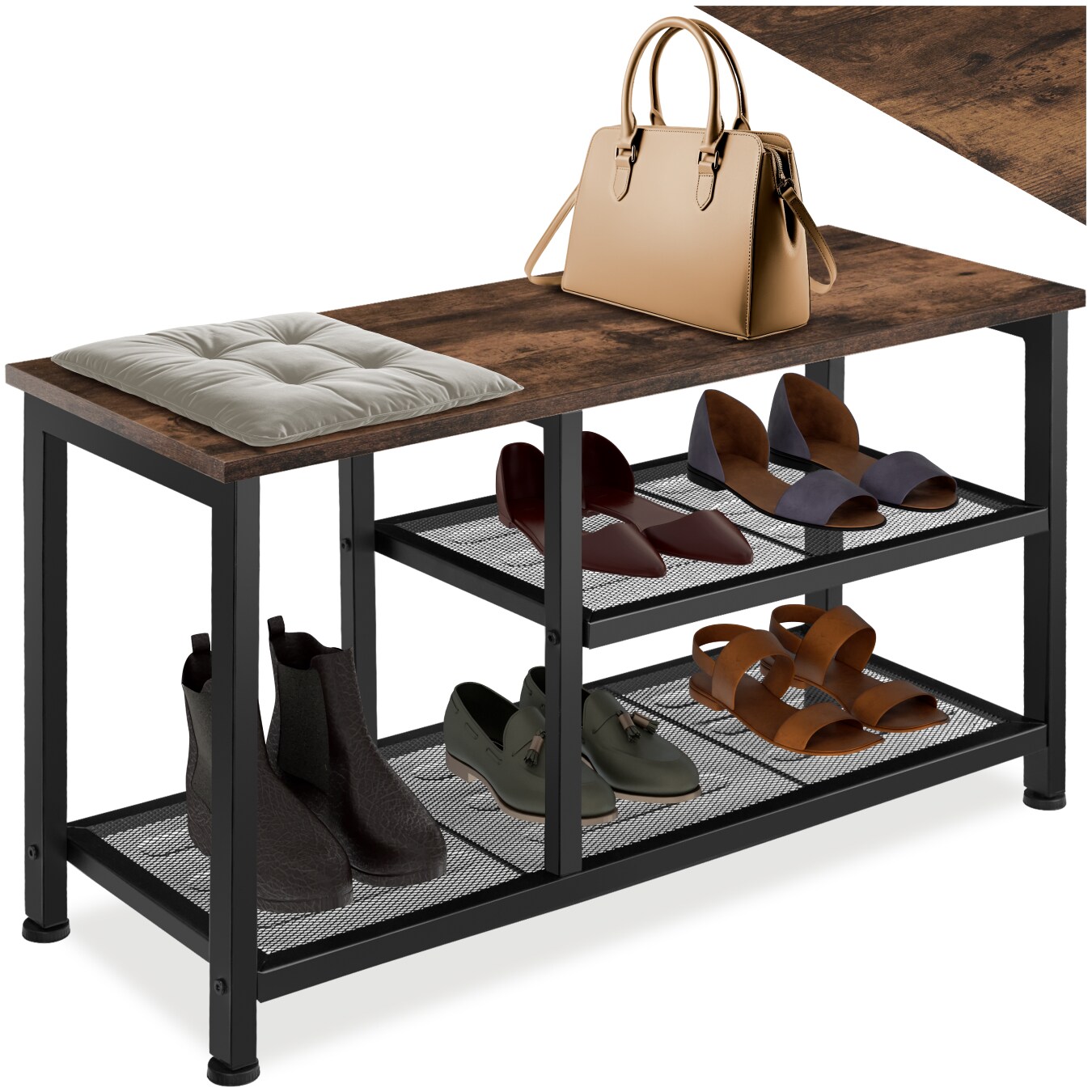 tectake® Schuhregal, Industrial Style, Ablage und 2 Gitterablagen, 80 x 30 x 45,5 cm