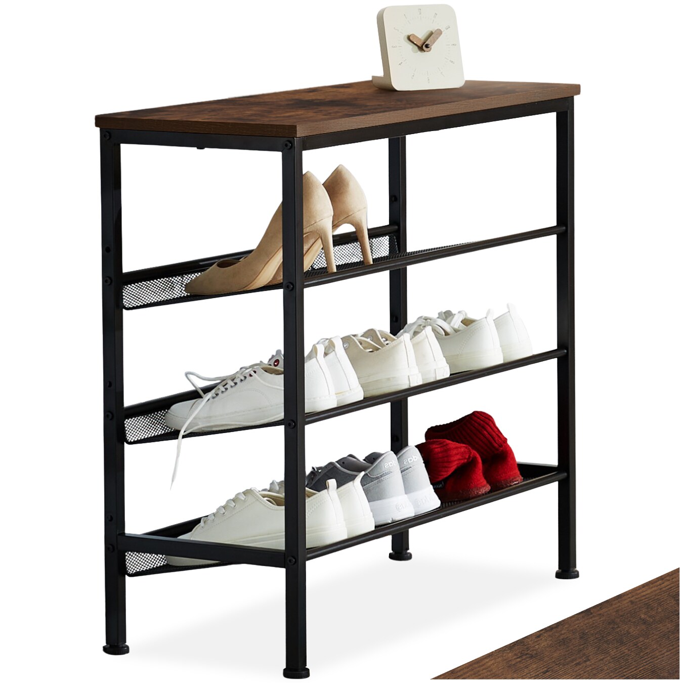 tectake® Schuhregal, Industrial Style, Ablage und 3 Gitterablagen, 75,5 x 30,5 x 69,5 cm