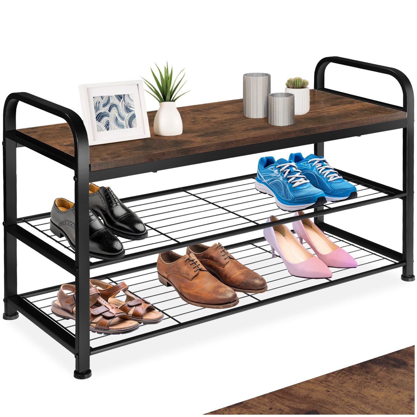 tectake® Schuhregal, Industrial Style, Ablage und 2 Gitterablagen, 91 x 36 x 55 cm