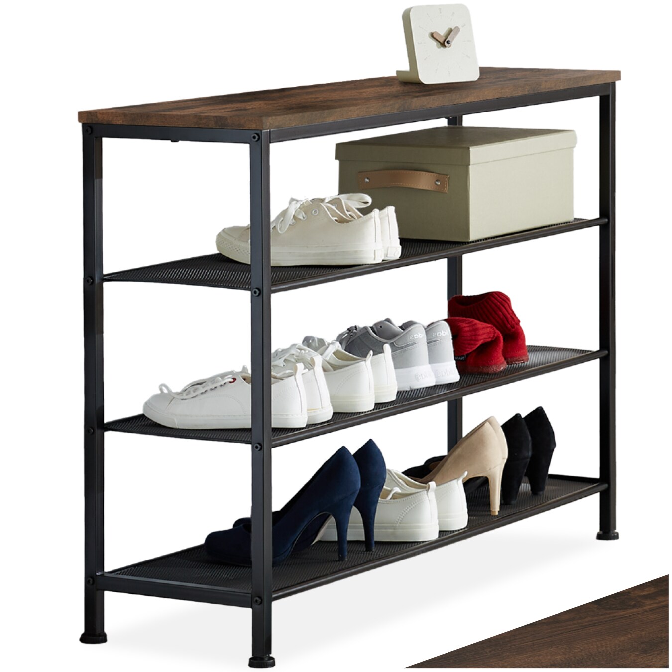 tectake® Schuhregal, Industrial Style, Ablage und 3 Gitterablagen, 100 x 30,5 x 72,5 cm