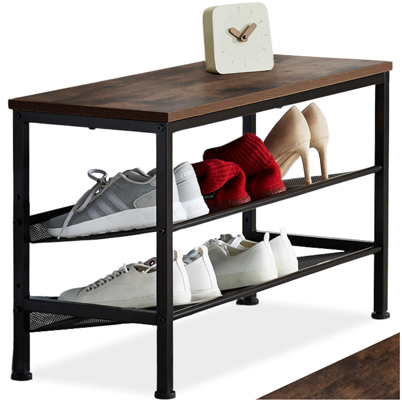 tectake® Schuhregal, Industrial Style, Ablage und 2 Gitterablagen, 75,5 x 30,5 x 45,5 cm