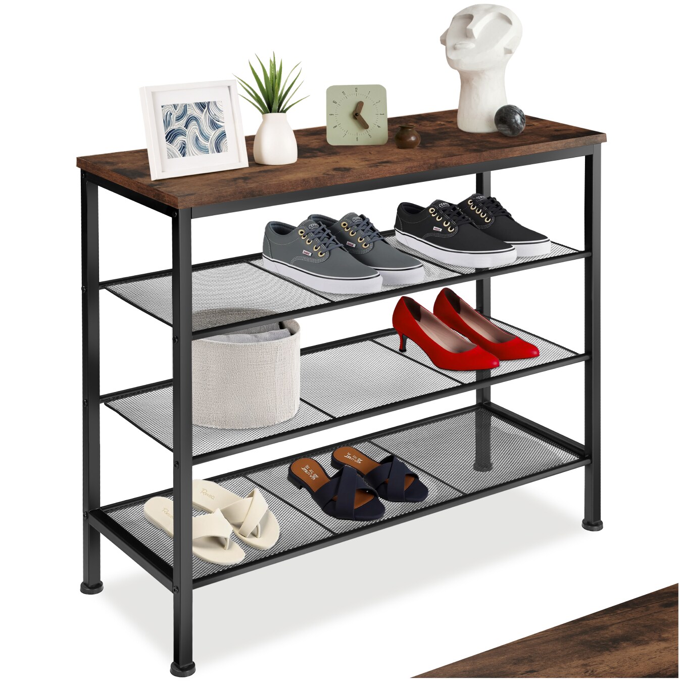 tectake® Schuhregal, Industrial Style, Ablage und 3 Gitterablagen, 80,5 x 30,5 x 72,5 cm