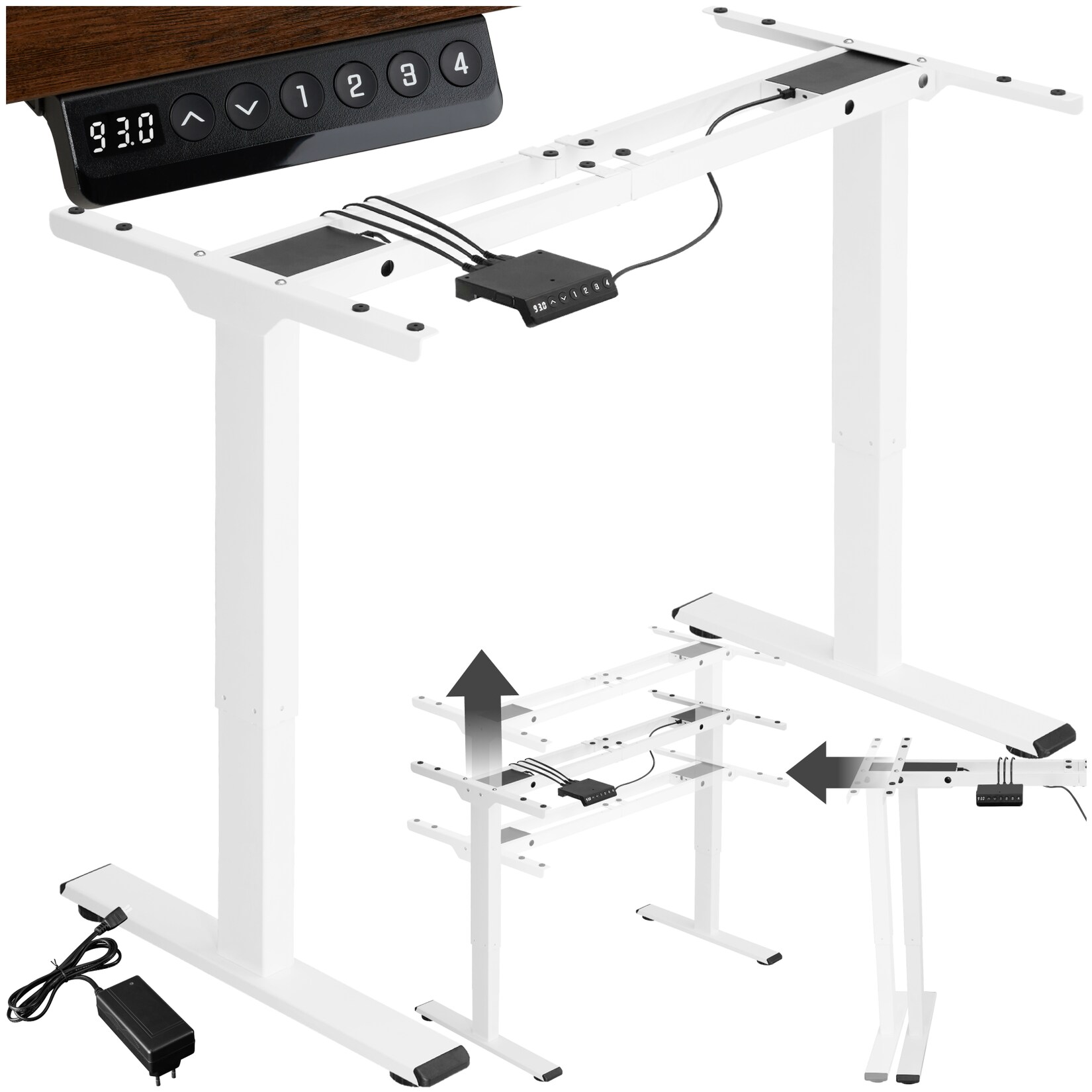 tectake® Höhenverstellbarer Schreibtisch, elektrisch, breitenverstellbar, 110 - 168 x 60 x 70 - 119 cm