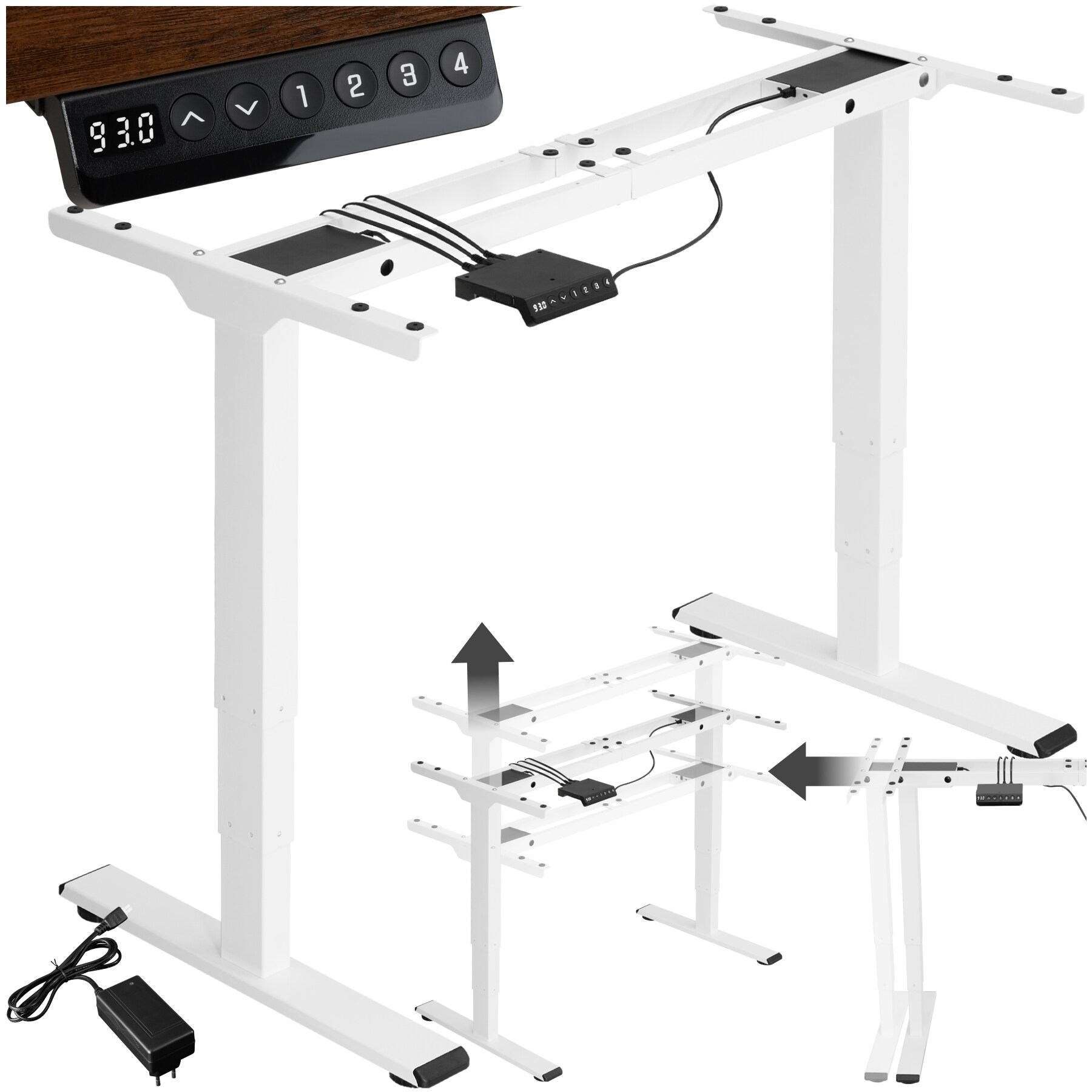 tectake&reg; Tischgestell, elektrisch h&ouml;henverstellbar, breitenverstellbar, 110 - 168 x 60 x 60 - 125 cm 