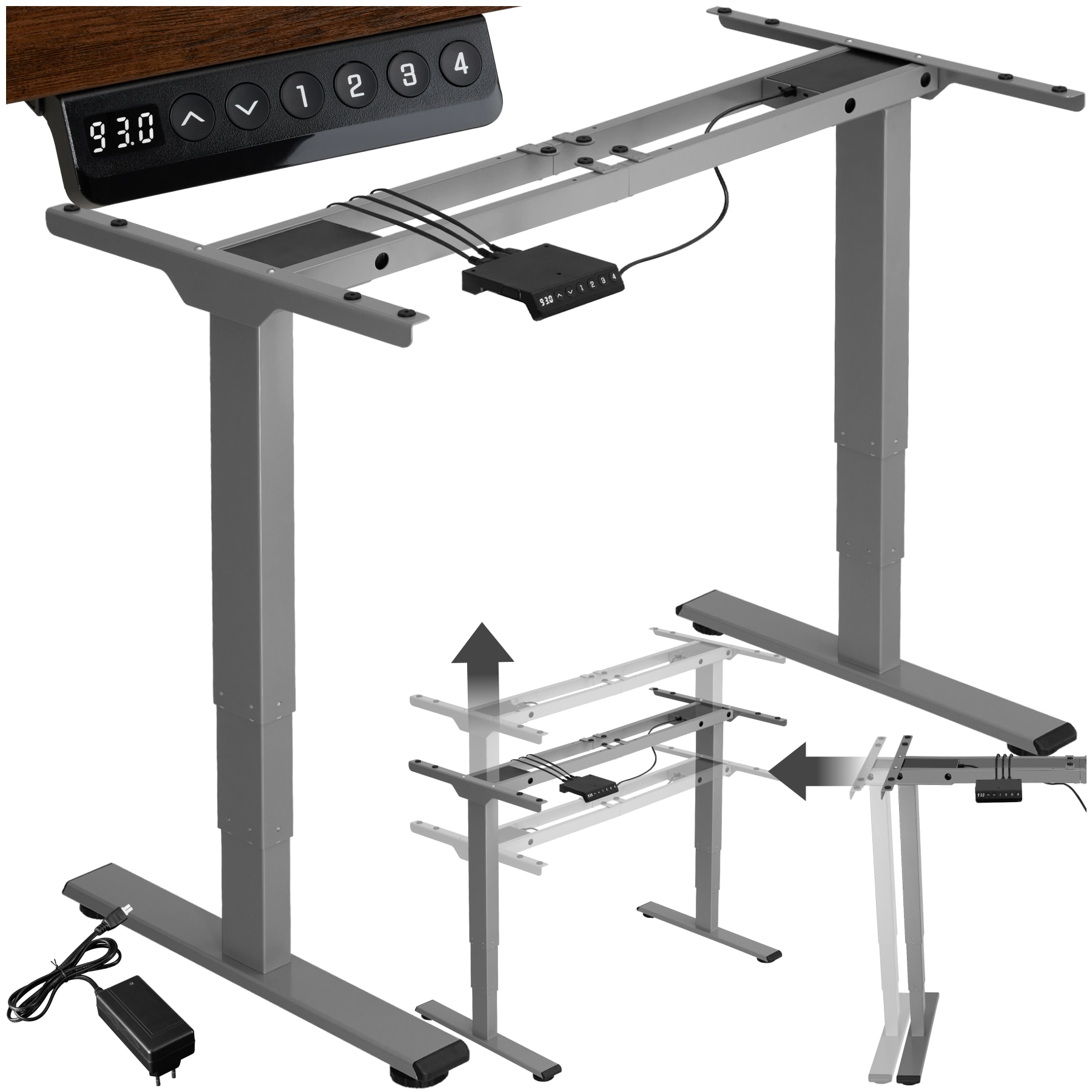 tectake&reg; Tischgestell, elektrisch h&ouml;henverstellbar, breitenverstellbar, 110 - 168 x 60 x 60 - 125 cm 