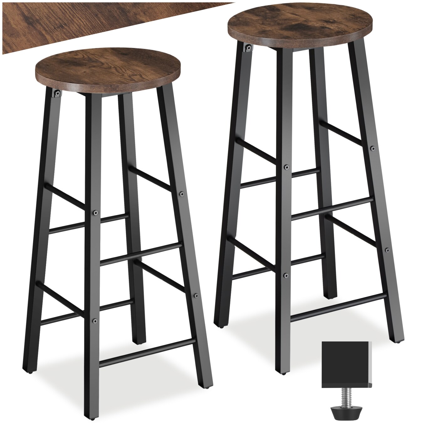 tectake&reg; 2er Set Barhocker, Industrial Style, mit h&ouml;henverstellbaren Kunststofff&uuml;&szlig;en, Sitzh&ouml;he 72,5 cm 