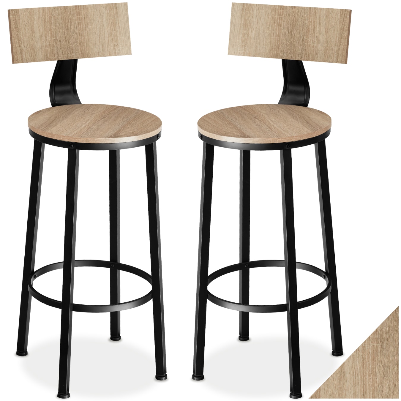 tectake&reg; Set Barhocker, mit R&uuml;ckenlehne, Holz und Stahl, Sitzh&ouml;he 73 cm 