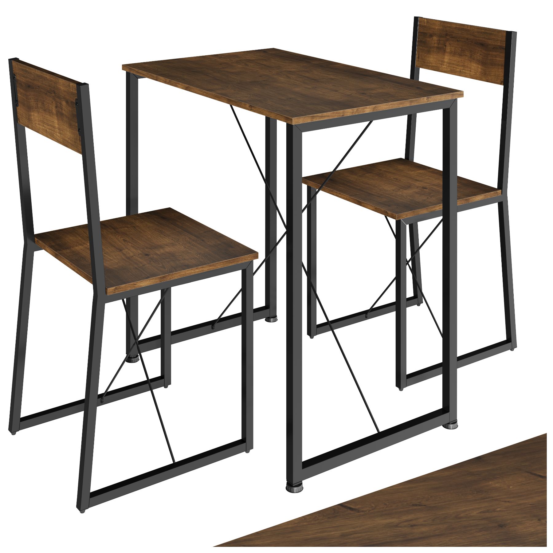 tectake&reg; Sitzgruppe, 3-teilig, Industrial Style, mit h&ouml;henverstellbaren Kunststofff&uuml;&szlig;en 