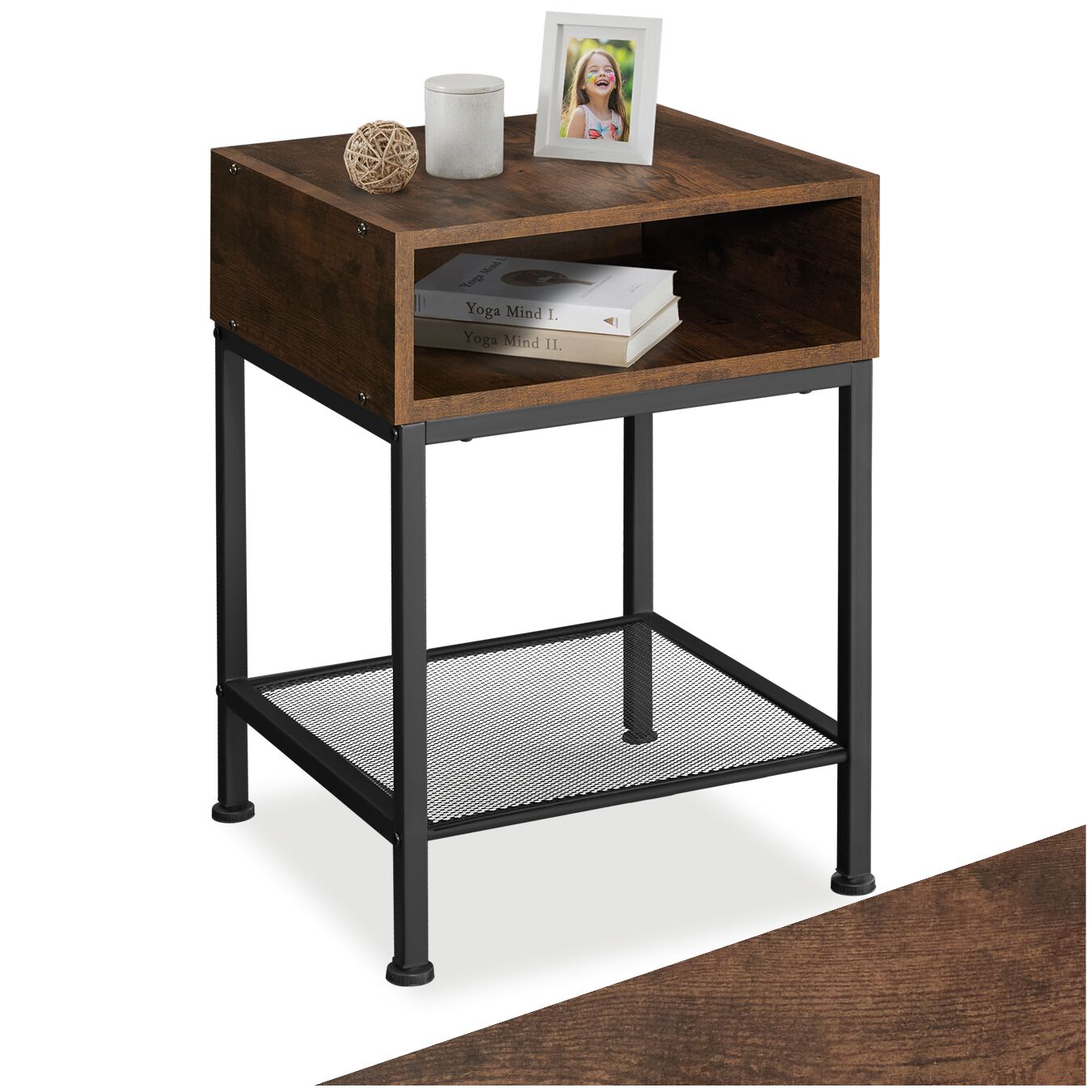 tectake&reg; Nachttisch, Industrial Style, mit offenem Fach und Gitterablage, 40,5 x 40,5 x 59 cm 