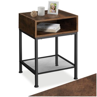 tectake® Nachttisch, Industrial Style, mit offenem Fach und Gitterablage, 40,5 x 40,5 x 59 cm 